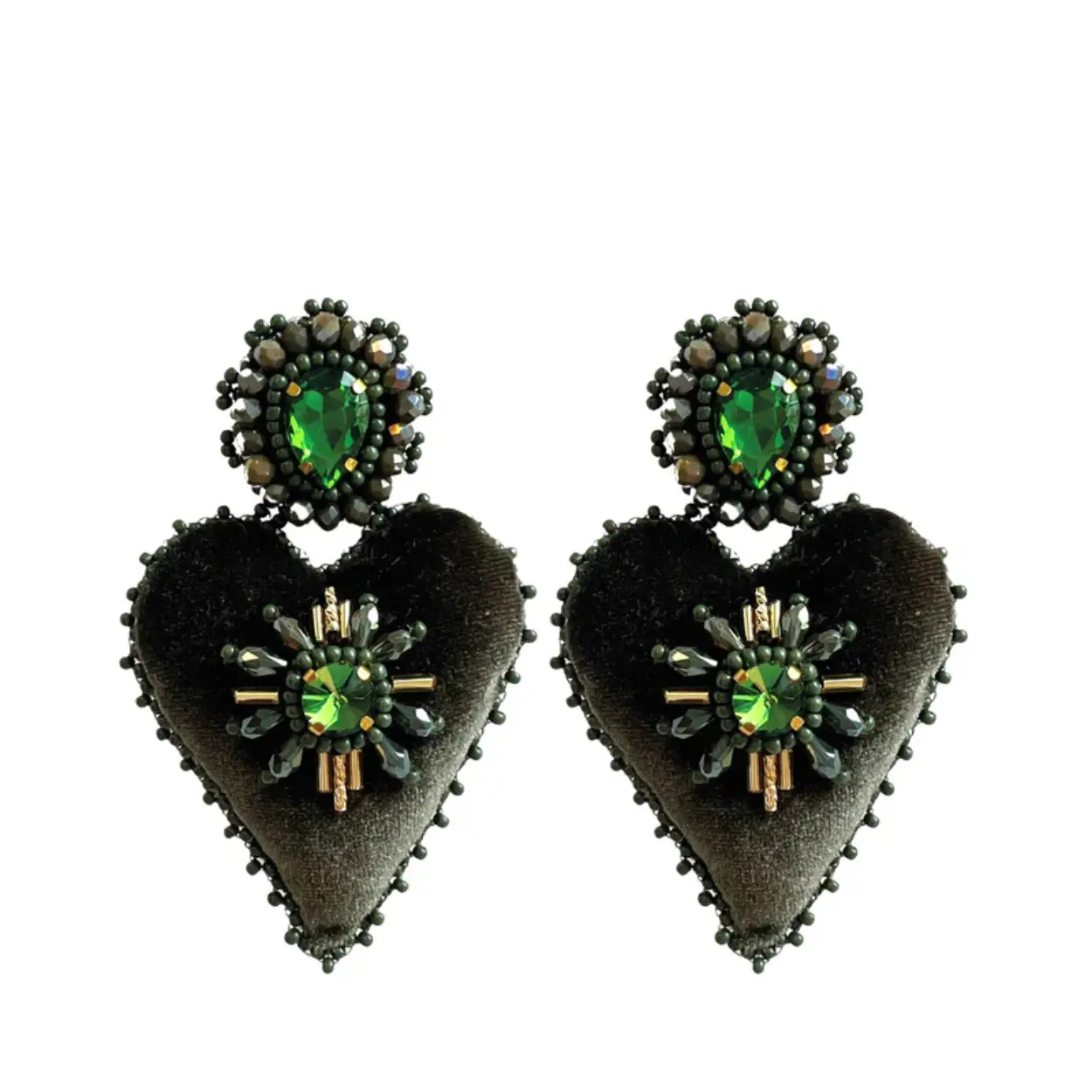 Paulie Pocket oorhangers Velvet Heart Green

Prachtige statement oorhangers, zeer licht in gewicht.