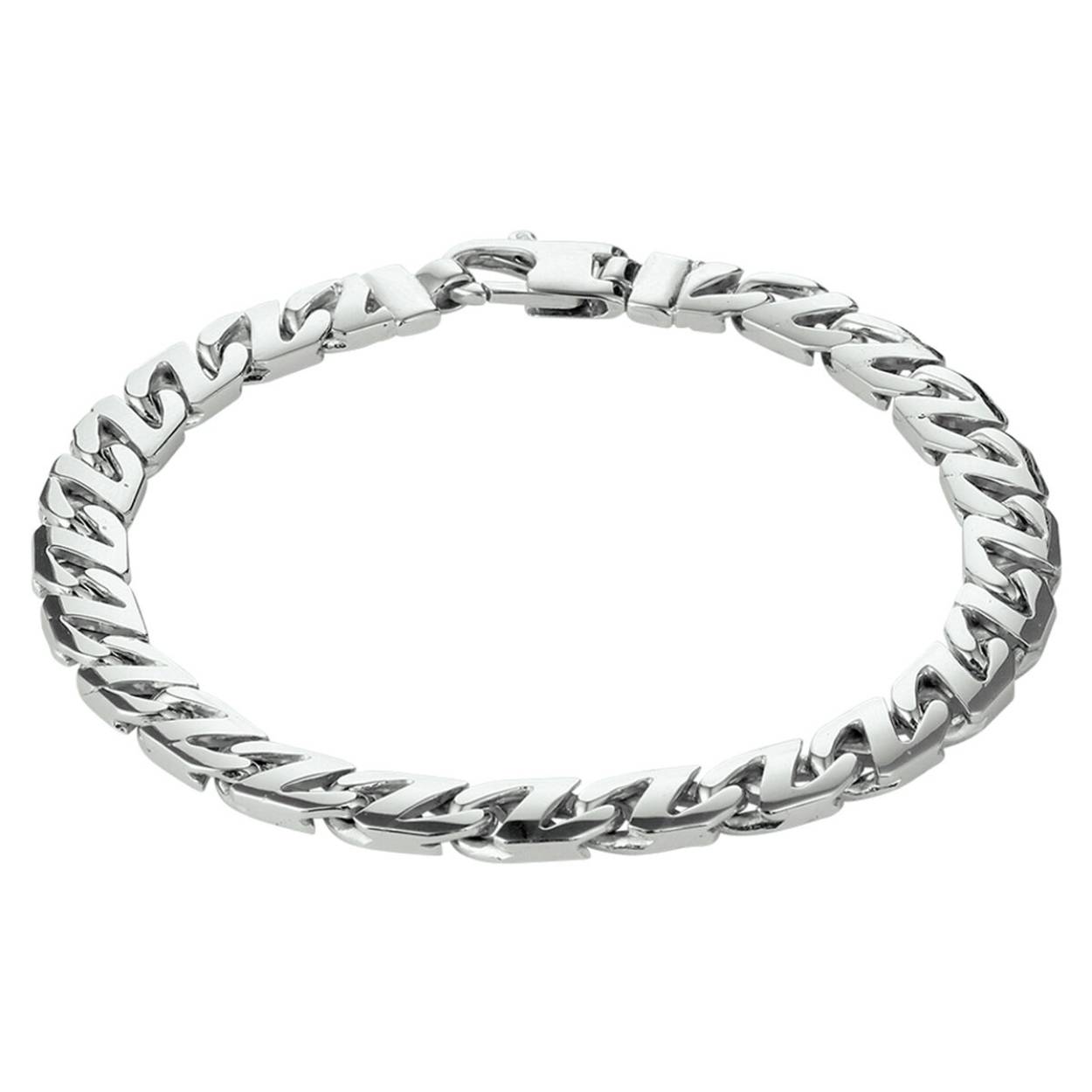 Gerhodineerd zilveren gourmette armband met een schakelbreedte van 6.6mm. De armband heeft een draaglengte van 21 cm en is uitgevoerd met een karabijn sluiting.