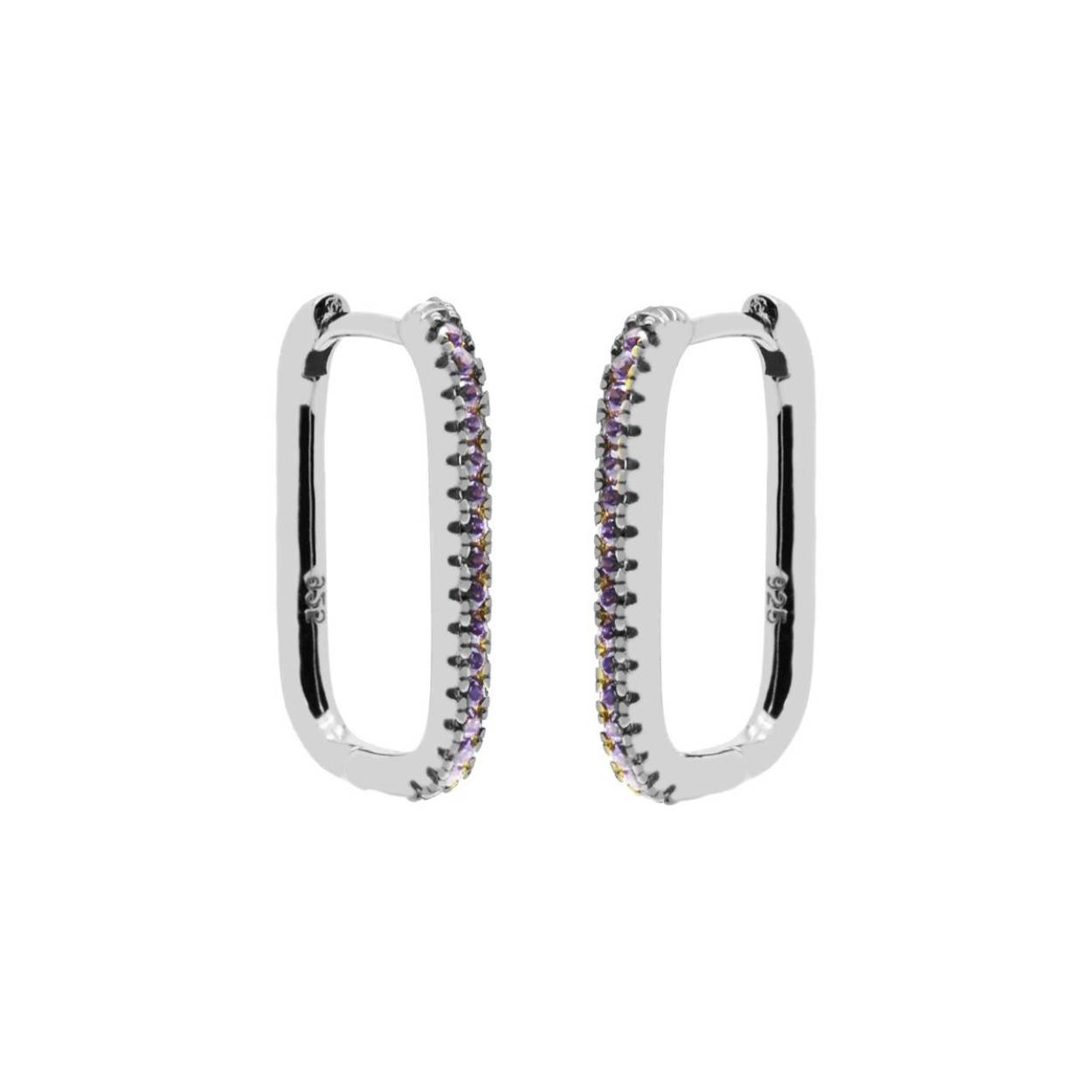 Plain Zirconia Lavender Lila Hinged Hoops Round Square Silver 20MM