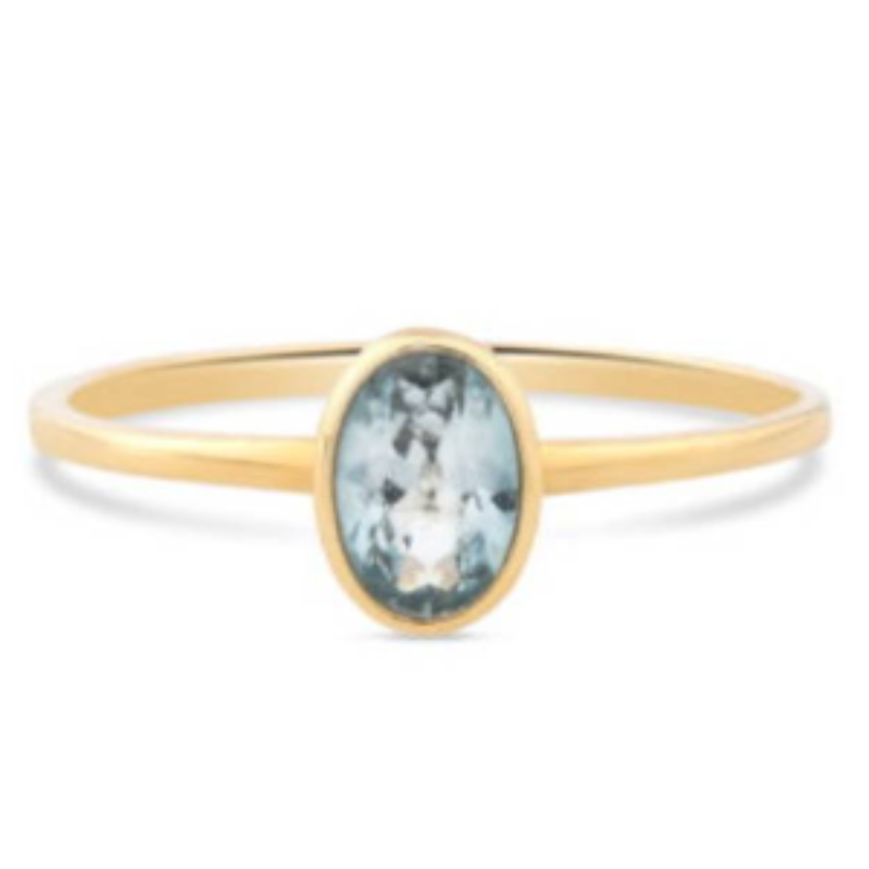 Een prachtige ring uit de Swing Jewels collectie. 14 kt. goud met een ovale blauwe zirkonia