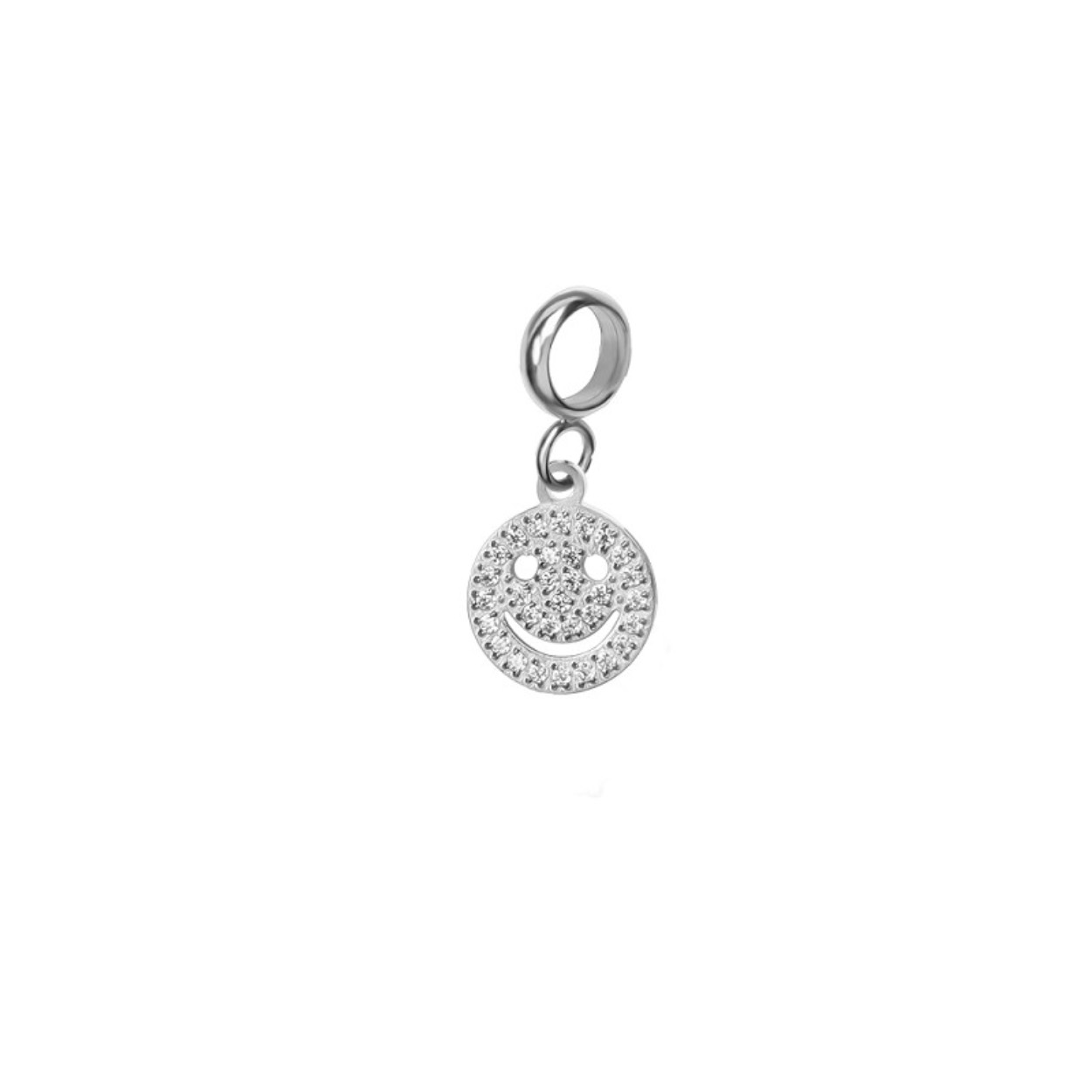 De Charm Sparkle Smiley hanger van iXXXi Connect is gemaakt van stainless steel. De smiley charm is ingelegd met zilverkleurige zirconias