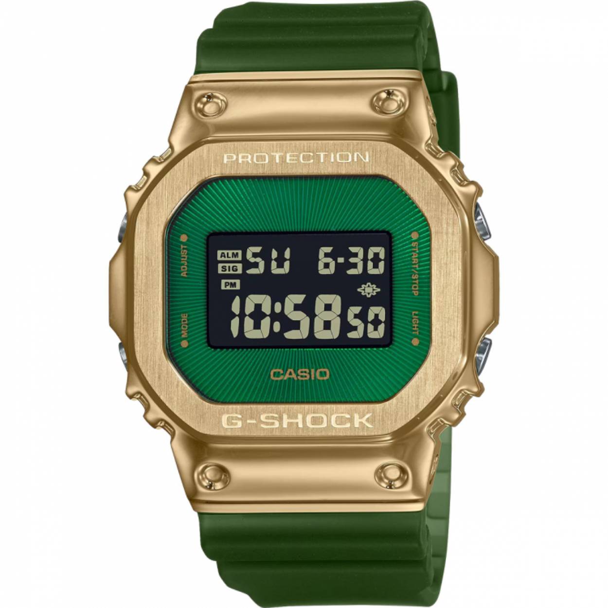 De Casio G-SHOCK The Origin Classy Off-Road horloge (modelnummer GM-5600CL-3ER) heeft een datumfunctie, een roestvrijstalen kast van 43 mm en een groene horlogeband. Het is ideaal om casual of sportief te dragen. Draag het om je pols voor een stoere en robuuste look, perfect voor zowel dagelijks gebruik als buitenactiviteiten.