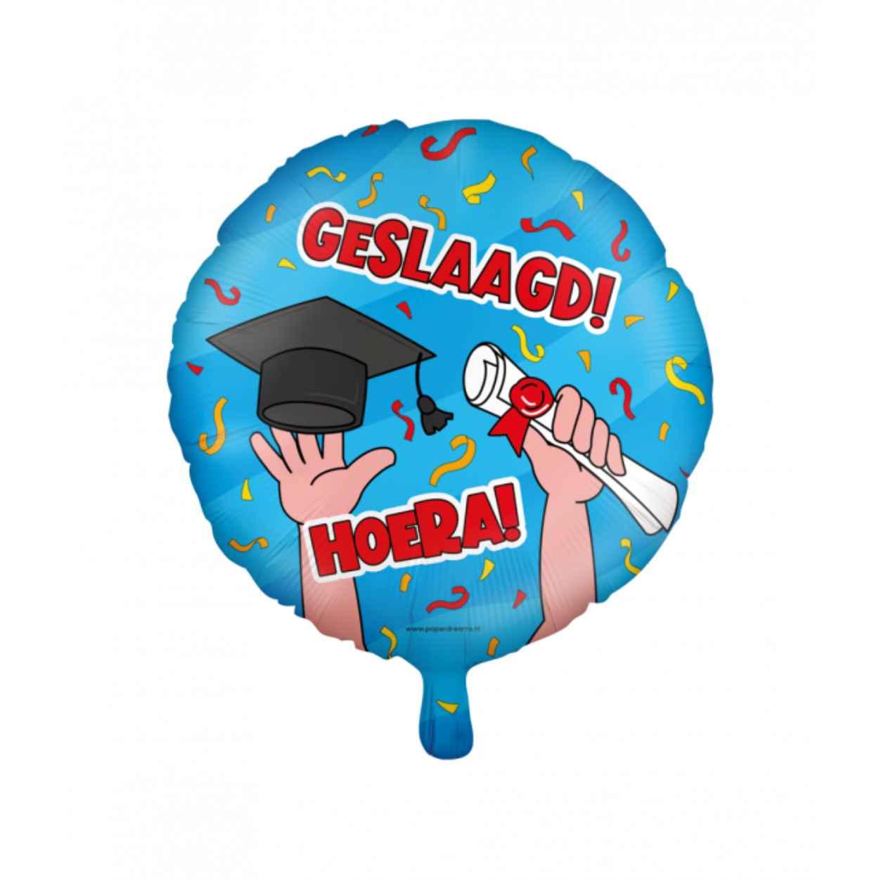 Deze party folie ballonnen Geslaagd (cartoon) zijn een leuke toevoeging voor als er iemand geslaagd is en door de gebruikte kleuren valt deze folie ballon extra op. De folie ballon kan worden gevuld met helium of met lucht, hiervoor wordt standaard een rietje meegeleverd. De ballonnen hebben een diameter van ongeveer 45 centimeter.
