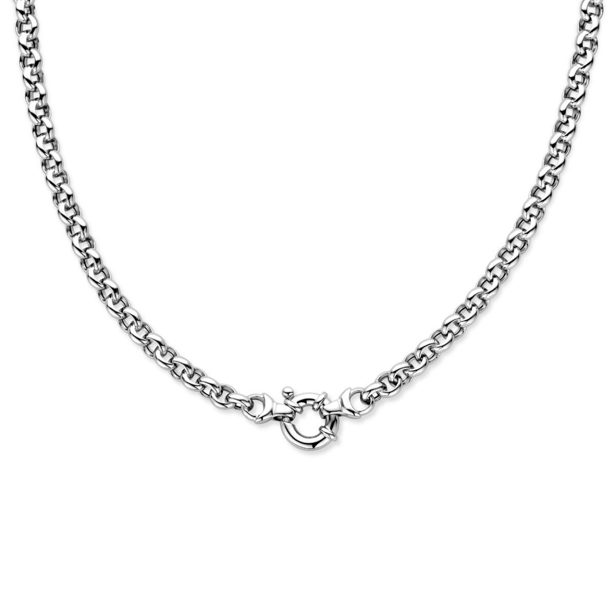 Zilver jasseron collier met een groot springslot. De schakelbreedte is 7mm dik.