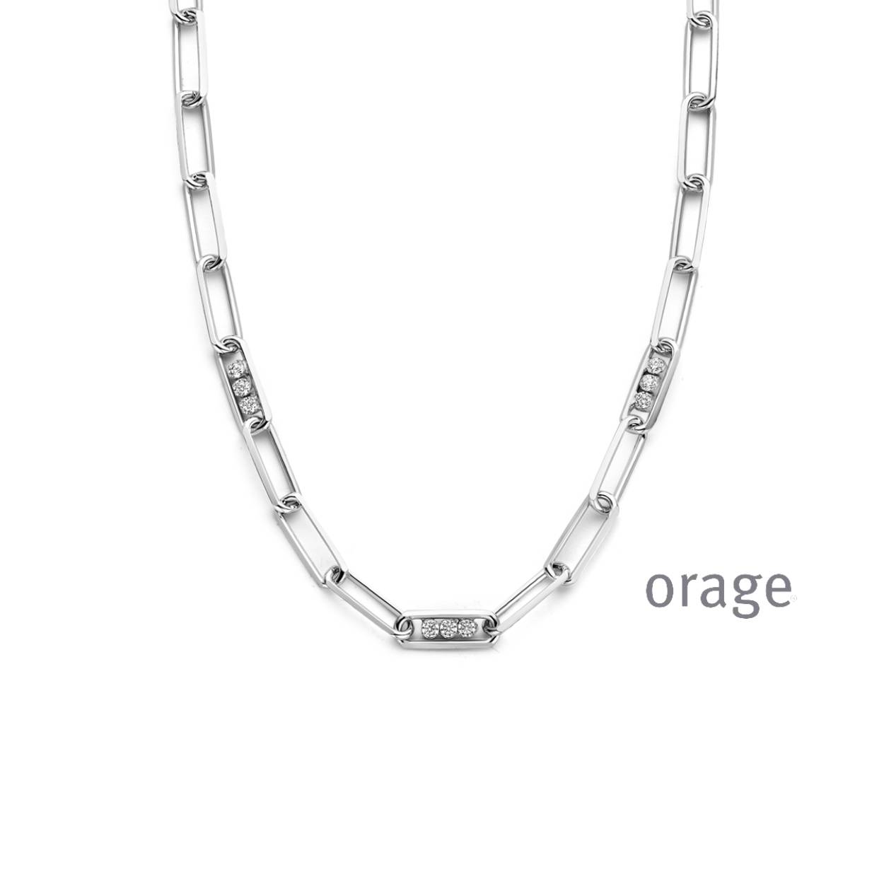 Zilveren collier met open schakels en zirkonium - Lengte: 40cm + 5 cm - Bijhorende oorhangers en armband ook verkrijgbaar