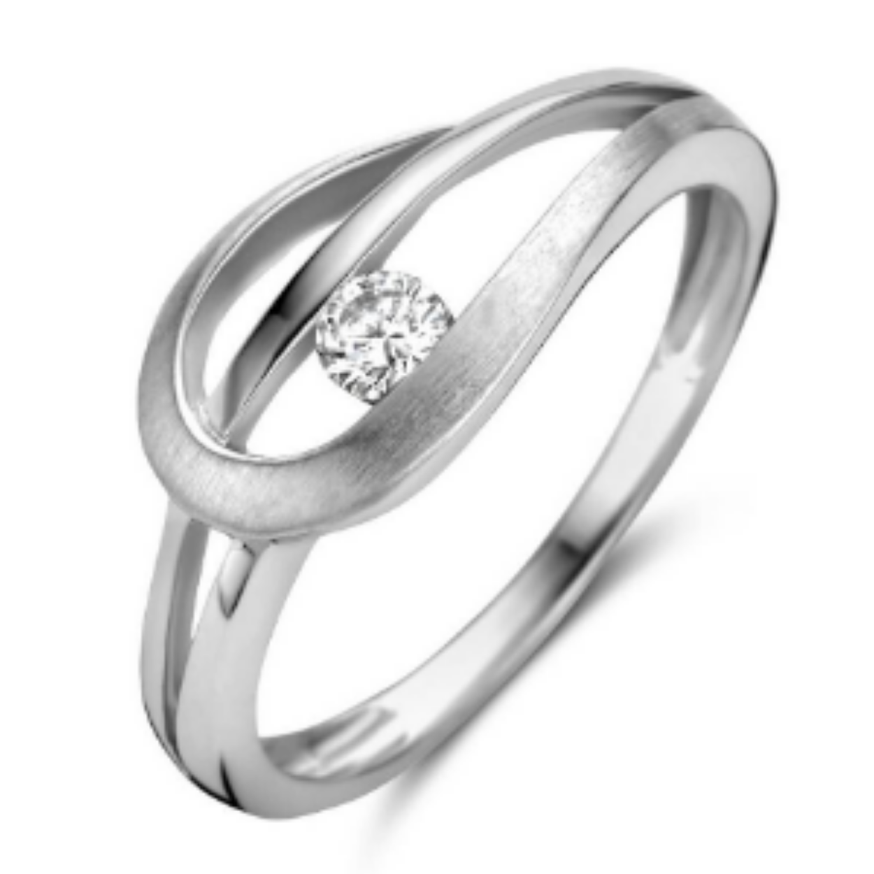 Gerhodineerd 925 zilveren ring uitgevoerd met schitterende zirkonia. De ring heeft een breedte van 8mm.