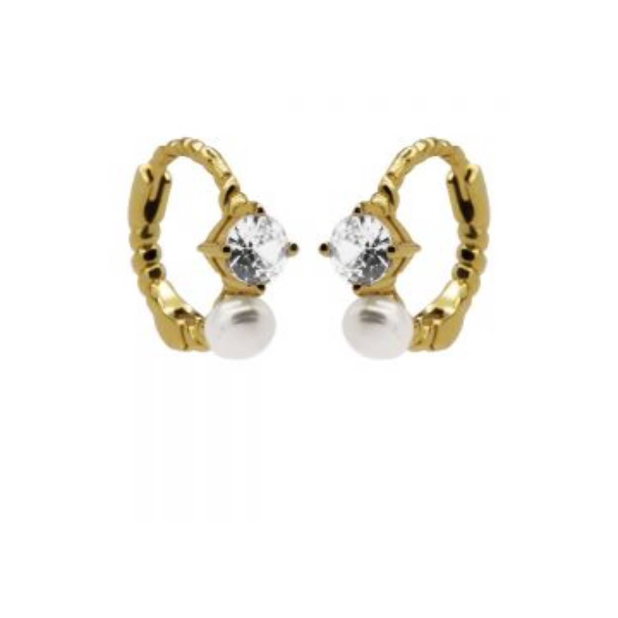 Plain Hinged Hoops In Pearls Goldplated 13MM