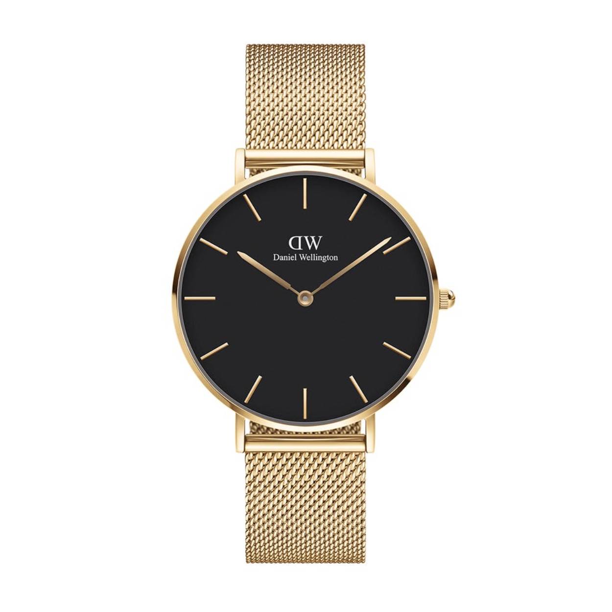 Trendy  goudkleurig horloge van Daniel Wellington. met een meshband