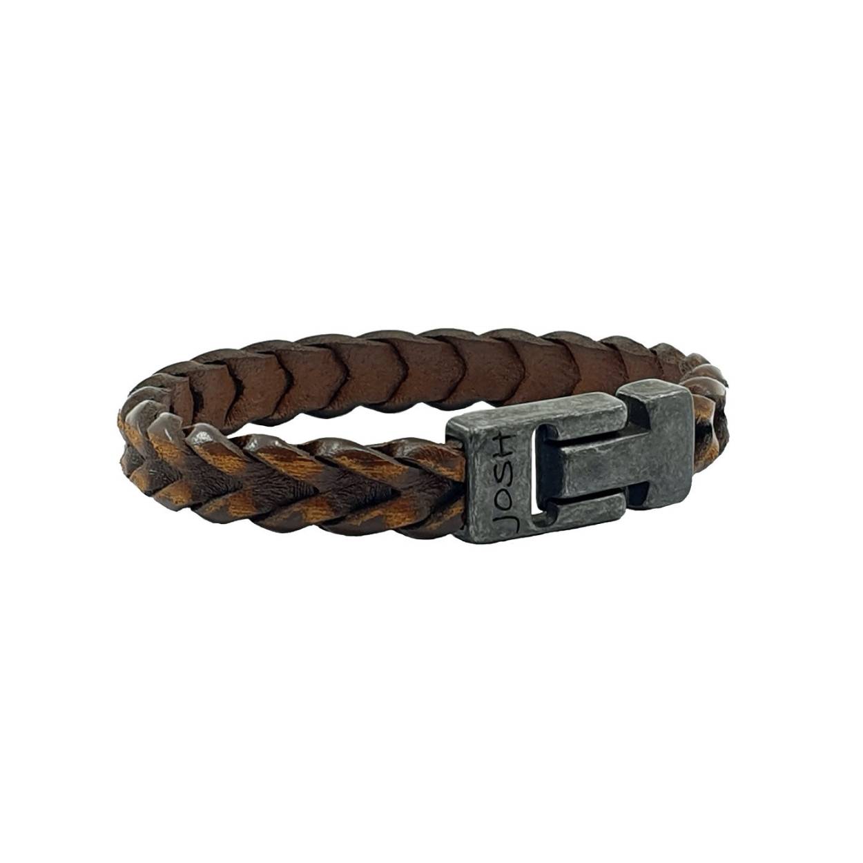 Josh armband leder verzilverd vintage 24940-BRA-VB-COGNAC/L