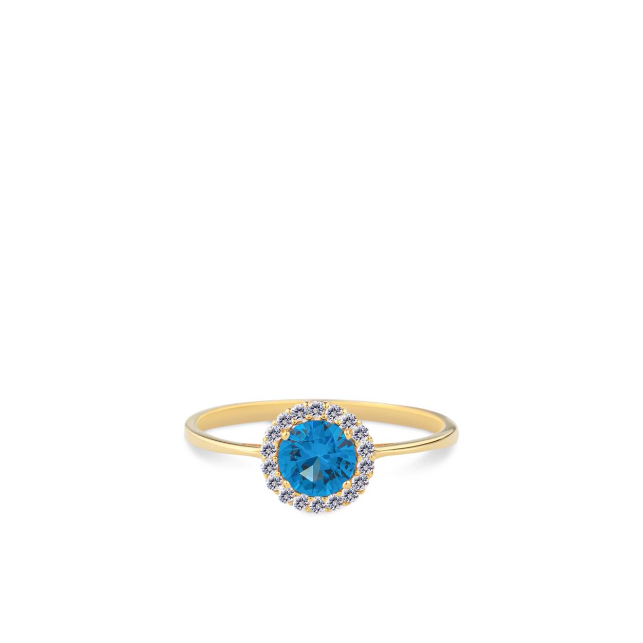 Dit is een sieraad van het merk Swing Jewels. De ring is geelgoud en gezet met meerdere (blauwe en witte) zirkonia's. De maat is 56 (17,75) en de ring is verkrijgbaar in diverse andere maten.