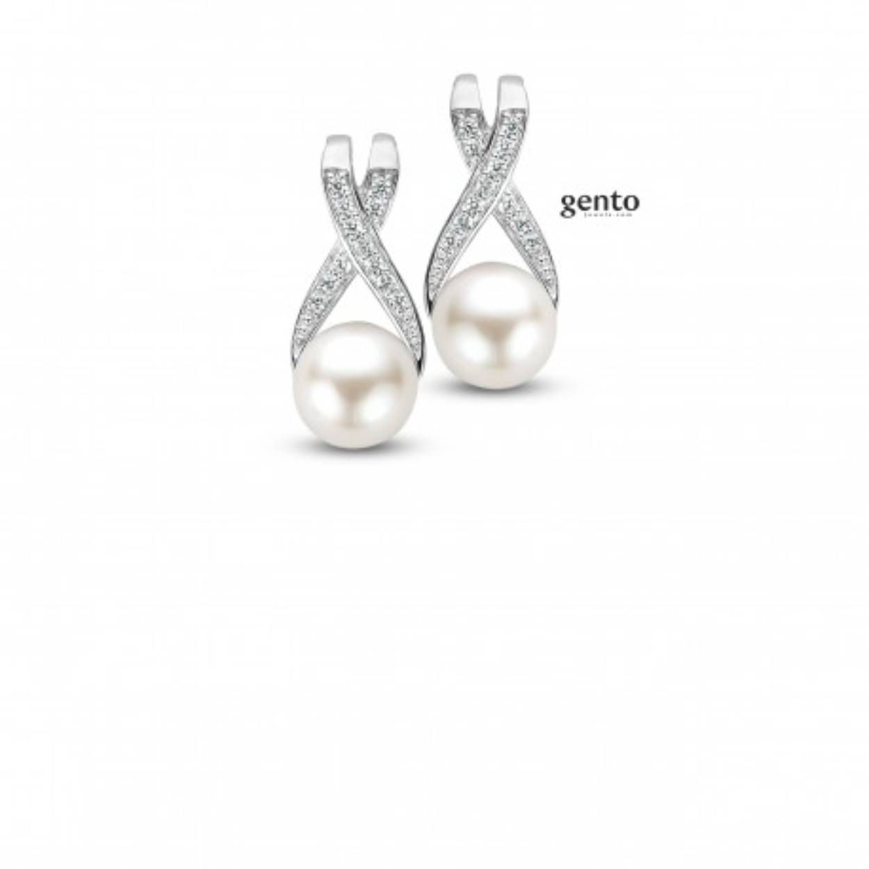 Oorbellen zilver met parel gento