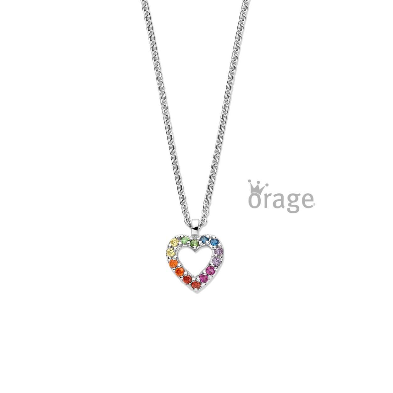 Orage Kids ketting zilver hart multi color