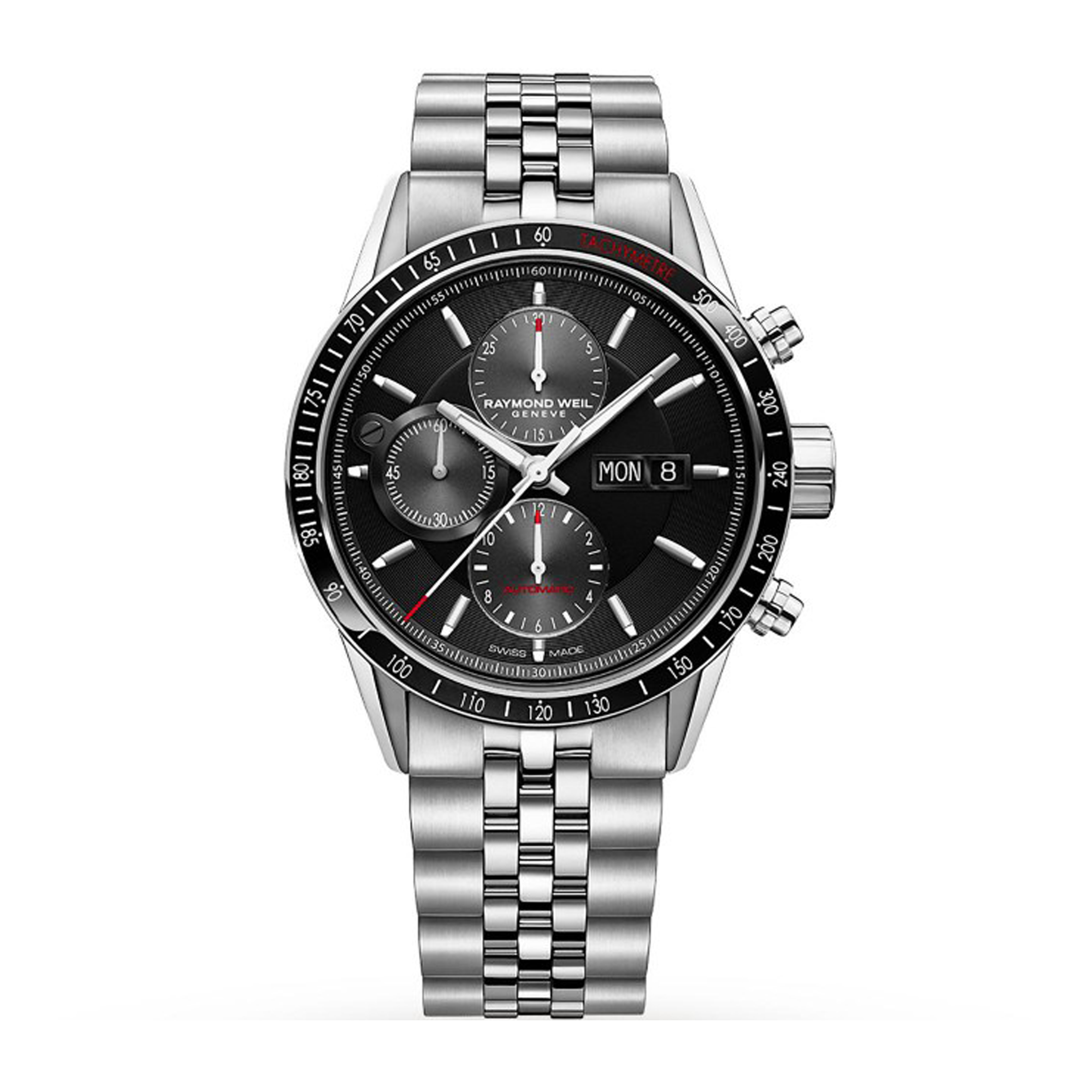RAYMOND WEIL HORLOGE FREELANCER 7731-ST1-20621-serie Freelancer Materiaal kast roestvrij staal Diameter kast 42 mm Waterbestendigheid 10 ATM / 100 meter / 330 voet Uurwerk Swiss Made Sellita SW500 Uurwerktype Automatisch opwindbaar Kristal Saffierglas Materiaal band Roestvrij staal Kleur band Zilver Kleur kast Zilver Kleur wijzerplaat Grijs