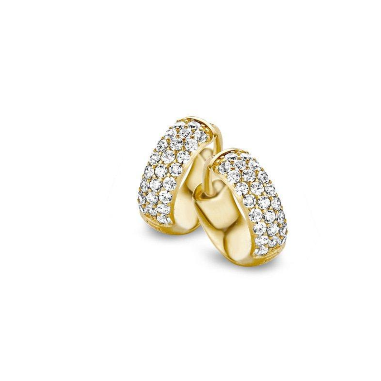 Zilveren klapscharnier oorring geel verguld 12x4mm pavé zirkonia