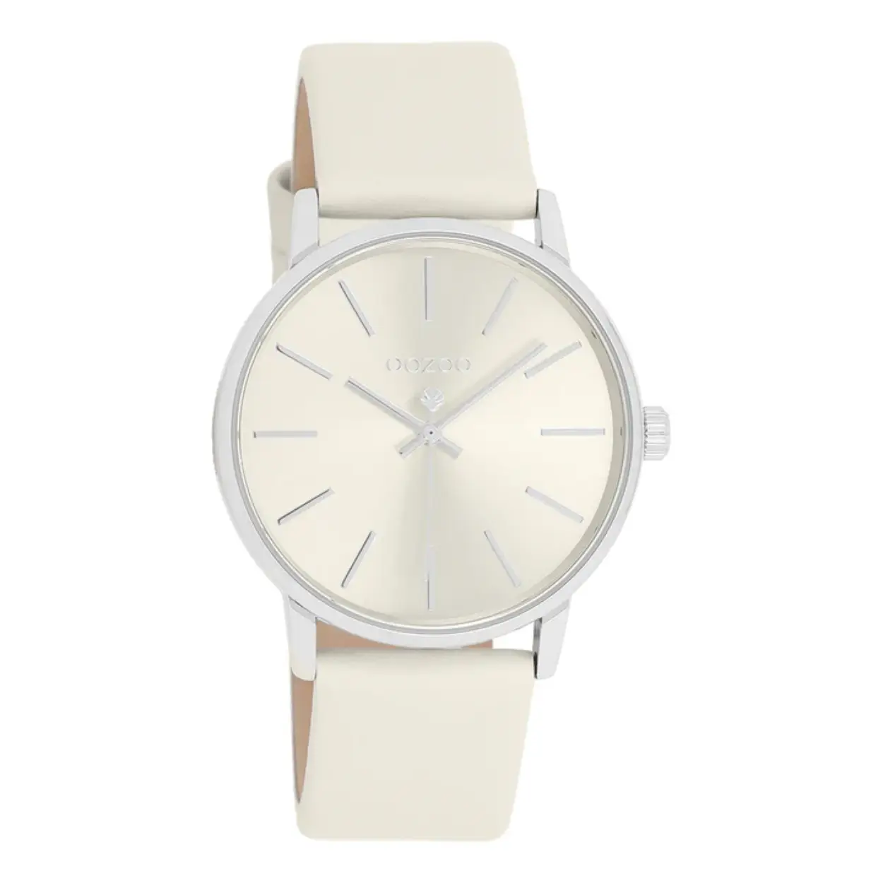 Val op met dit prachtige ronde femmes design uit de trendy OOZOO Timepieces collectie. De C11371 heeft een beige lederen band en een zilverkleurige horlogekast van 36 mm. Je maakt een echt fashion statement met deze beige sunray wijzerplaat, zilverkleurige strepen cijfers en bijpassende wijzers. Dit essentiële horloge voor je garderobe heeft een mineraalglas, roestvrijstalen achterplaat en is nikkelveilig.