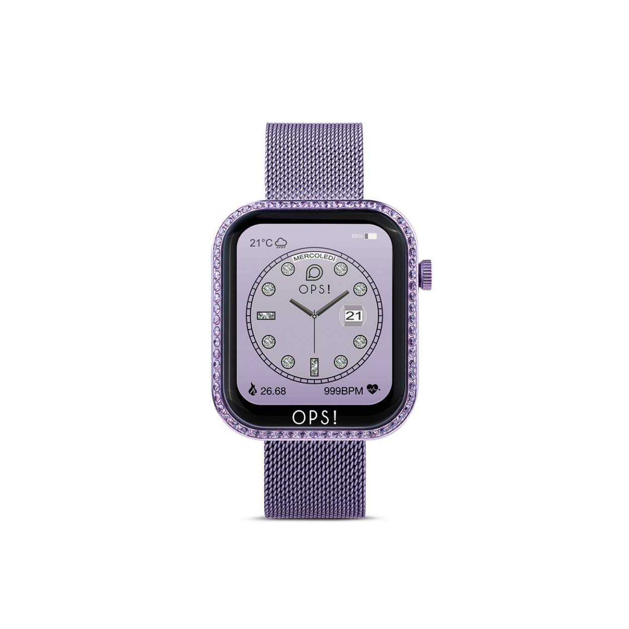 Case dimensions 40.7×45.8×12 mm with 1.83″ color full touch display. Inner circumference of the strap: 180mm to 140mm. Steel pin clasp for the silicone strap, steel sliding clasp for the mesh strap.