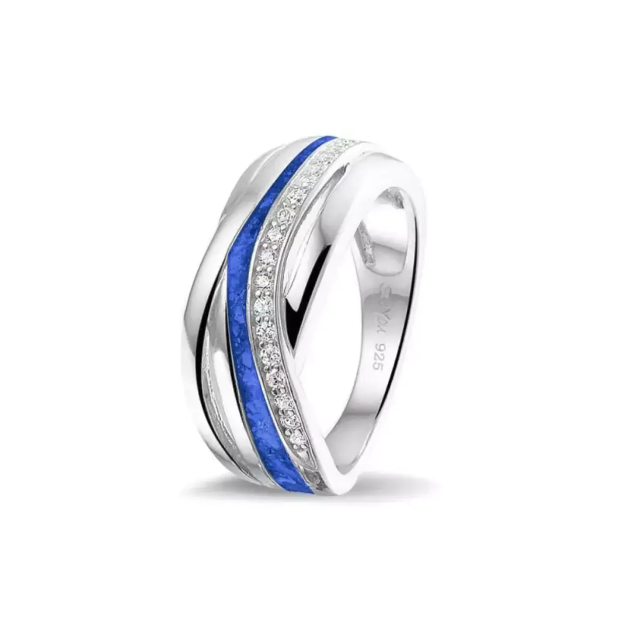 Fantasie ring met zirkonia of diamant. Dit sieraad wordt zichtbaar aan de voorkant gevuld met as en wordt vermengd met onze speciale hars.