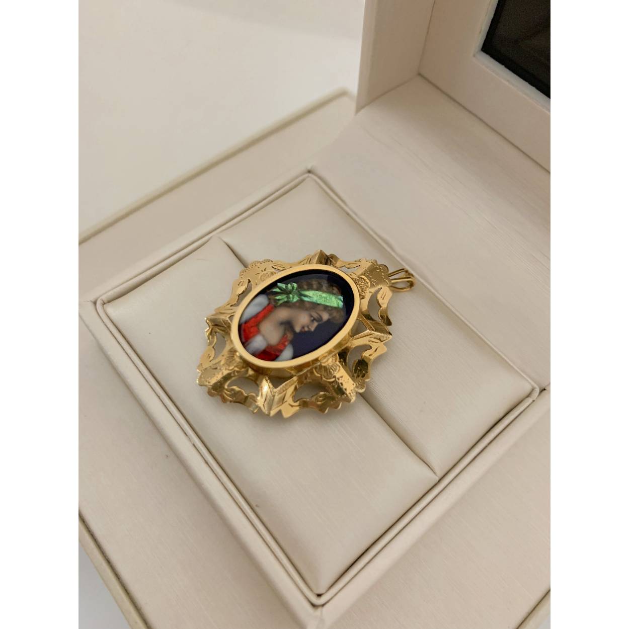 VINTAGE geelgouden hanger-broche / miniatuur portret