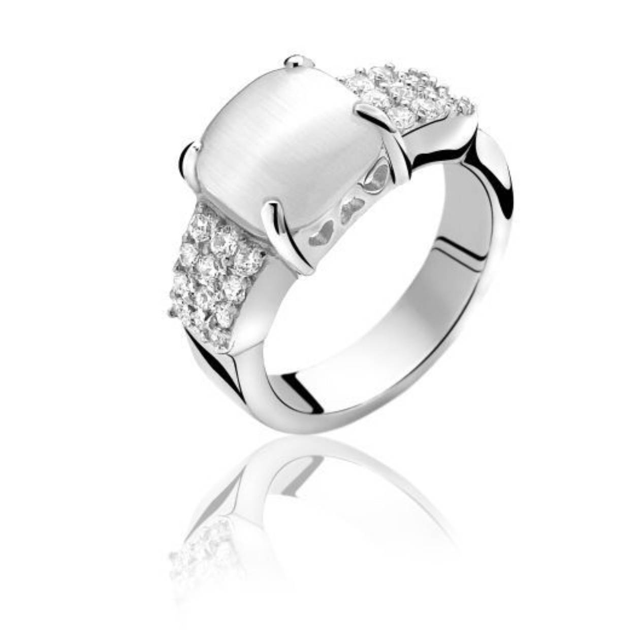 ZINZI wit Cateye Ring Zilver ZIR667