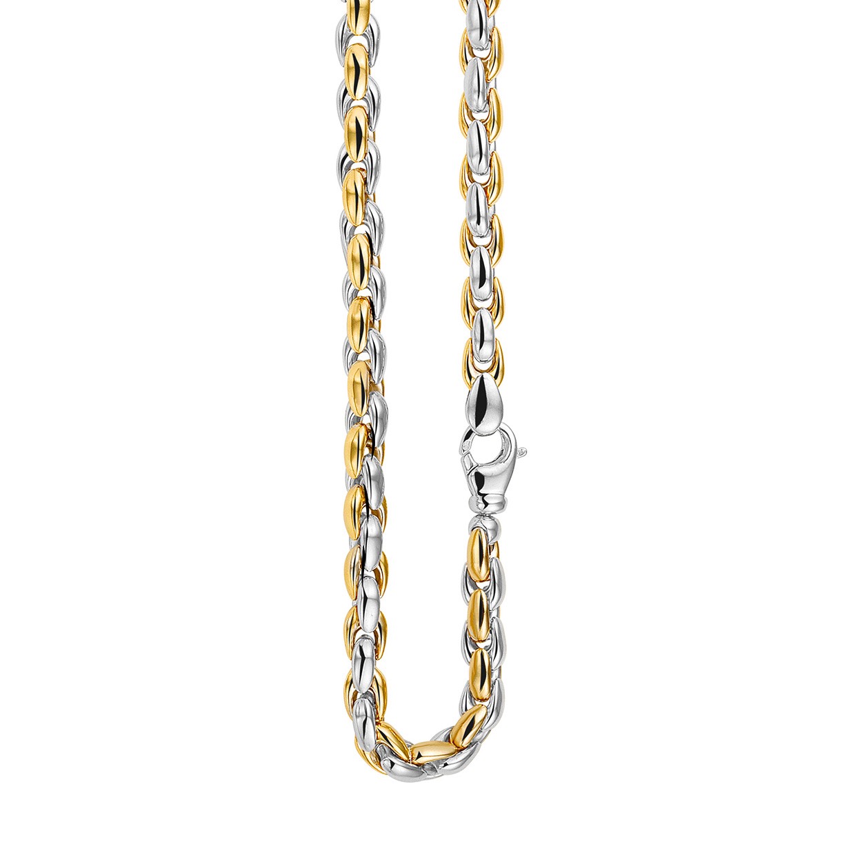 Prachtig luxe 14krt bicolor gouden fantasiecollier van het merk Monzario. De lengte van het collier is 45cm, de breedte 6,5mm.

Referentienummer: 1273AGEEL