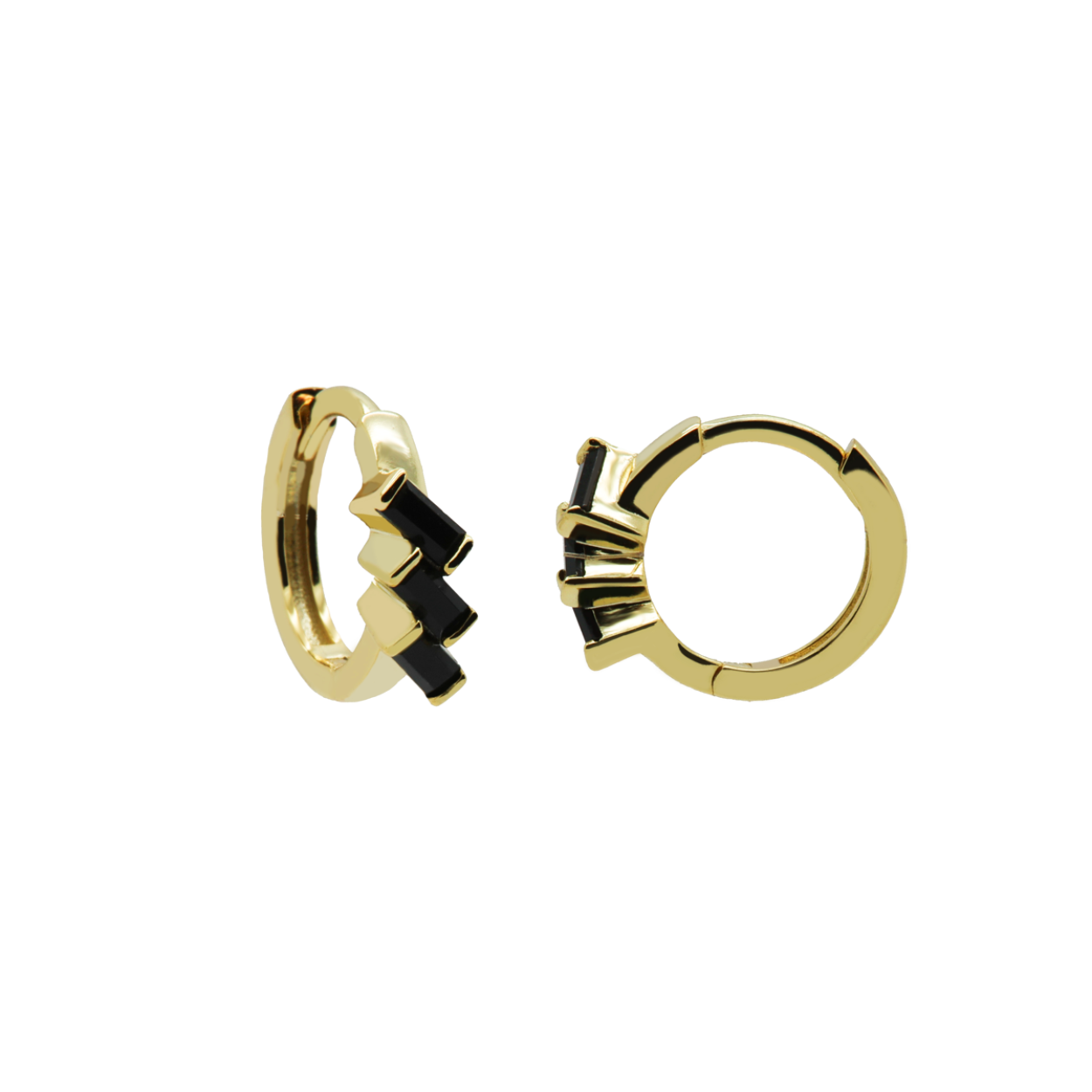 Karma Plain Hinged Hoops Triple Black Baguette Goldplated