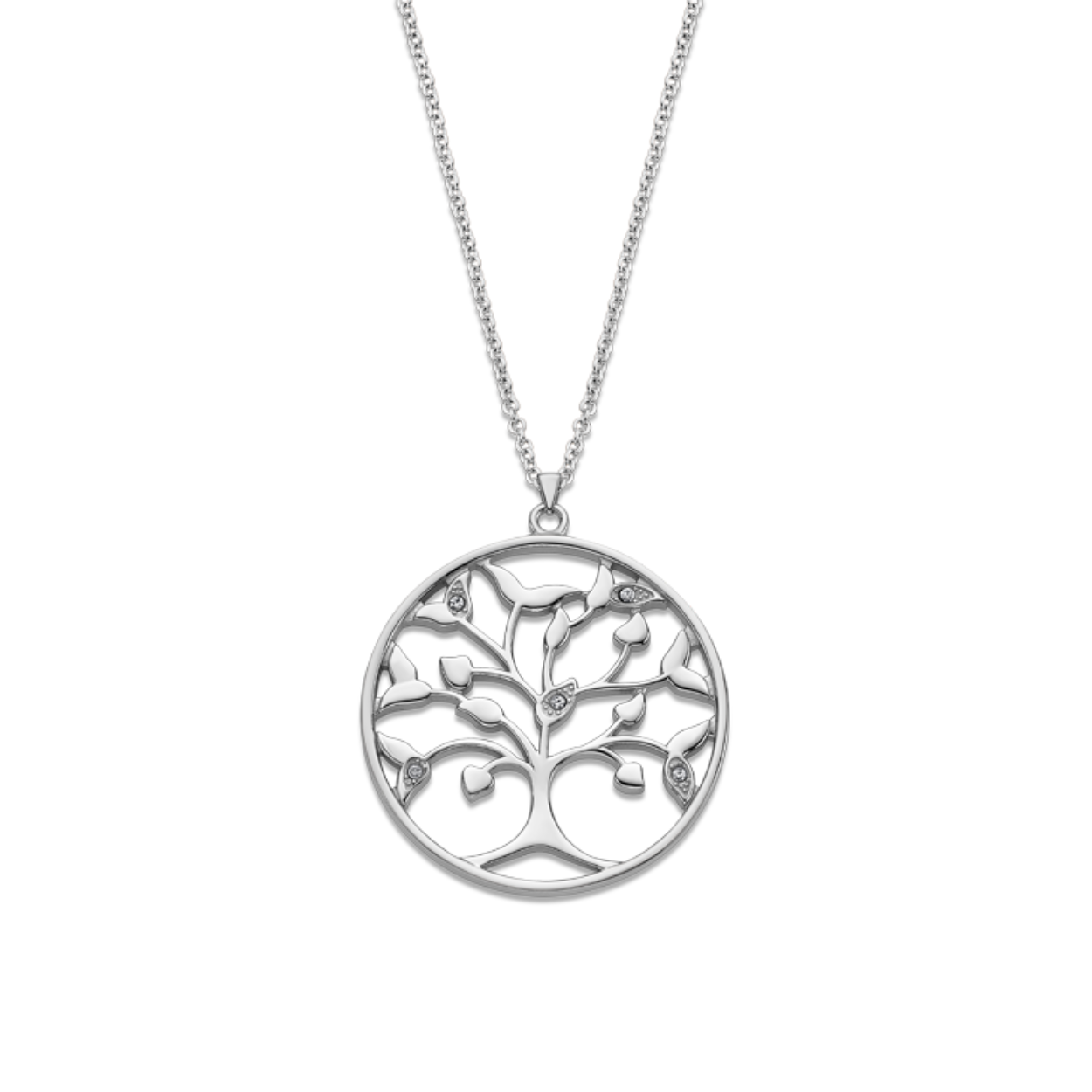 Edelstalen collier met levensboom en zirkonia