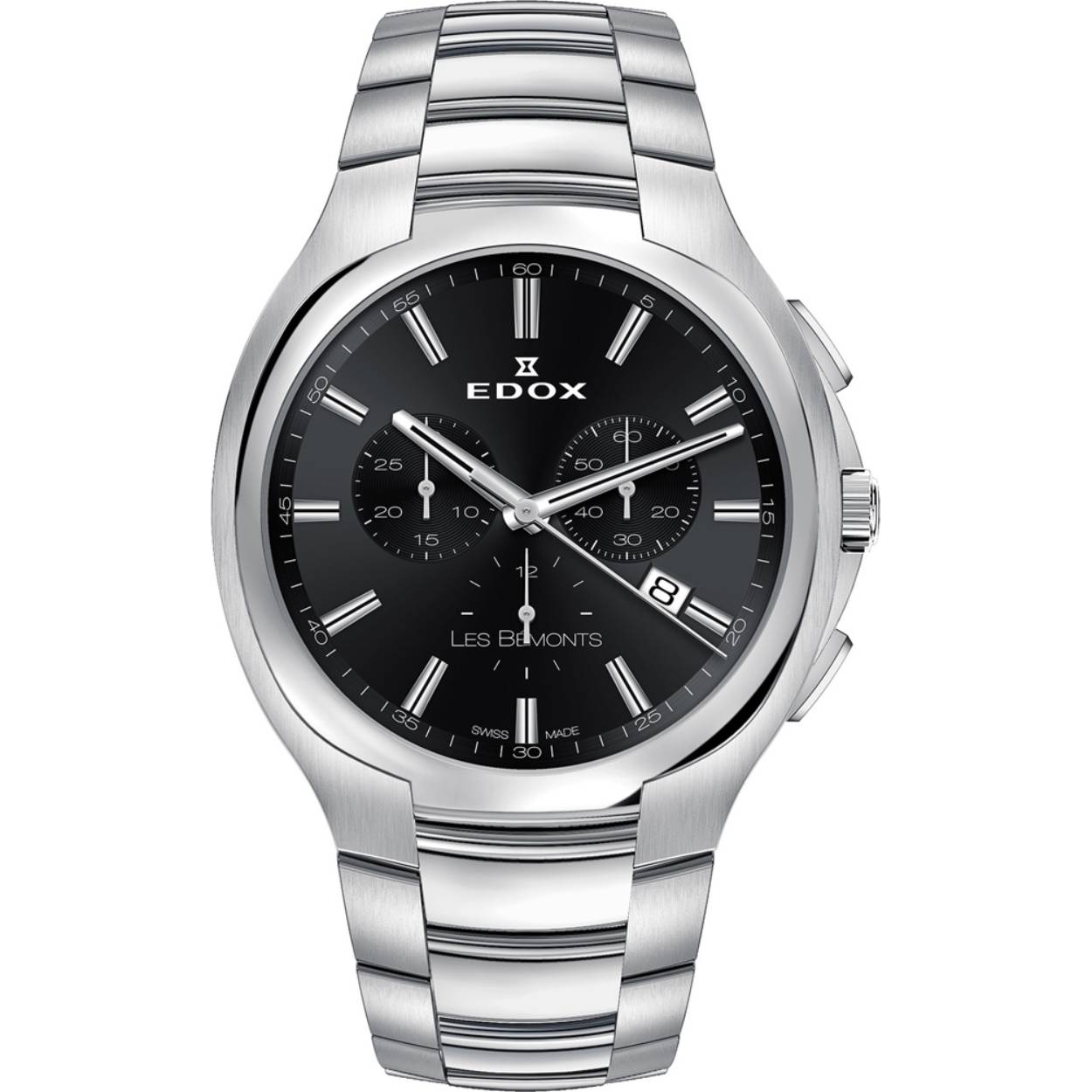 Edox horloge met stalen band, Les Bemonts chrono zwart