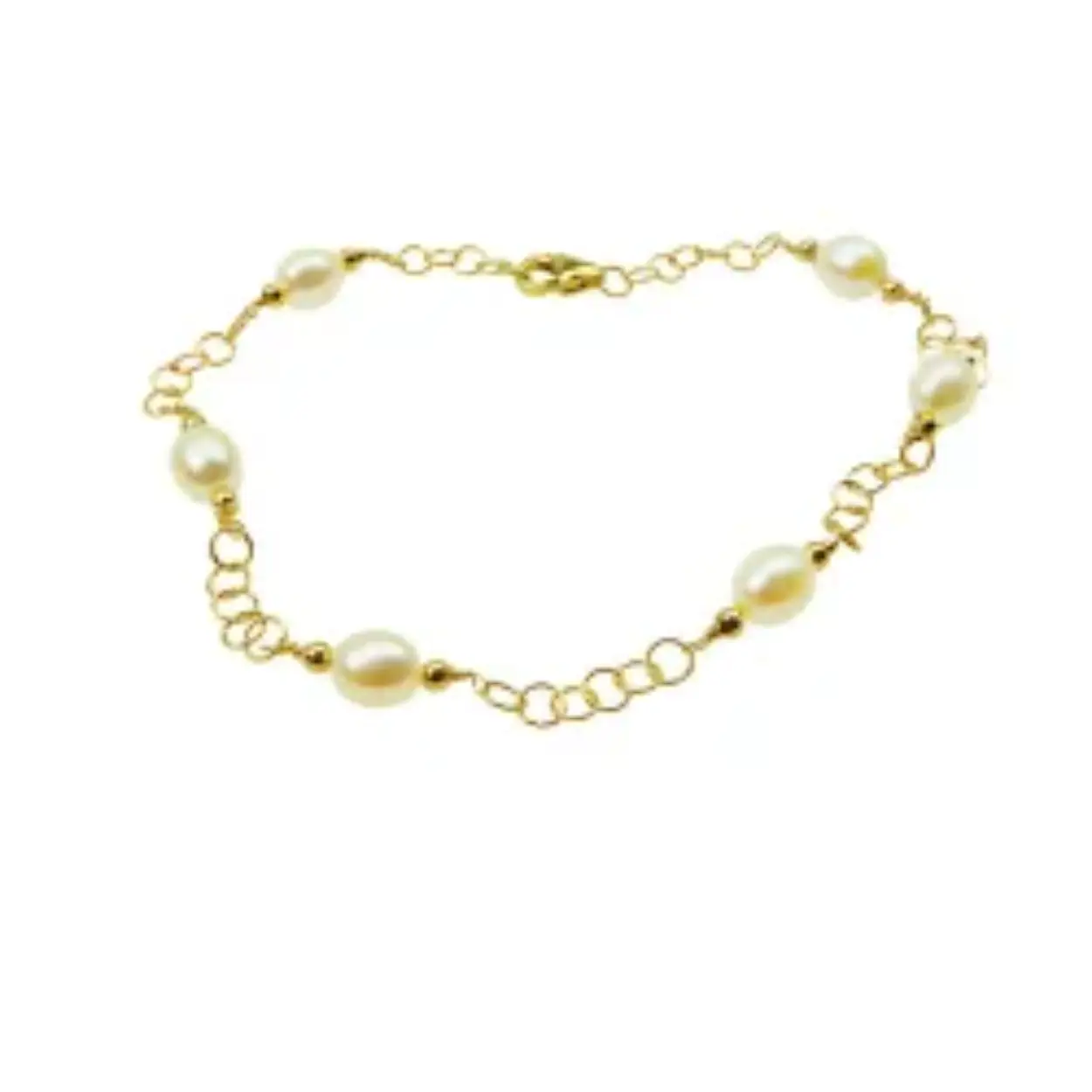 Een klassieke ketting - (open anker) met een buitendiameter van ø3mm en draaddikte van 0,35mm - een rijke en volumineuze ketting.

Armband & ketting met 6 wit/ovale zoetwaterparels + 2 stuks 14kt bollen & windingen per parel, wat de kettingen een extra elegantie geeft.

