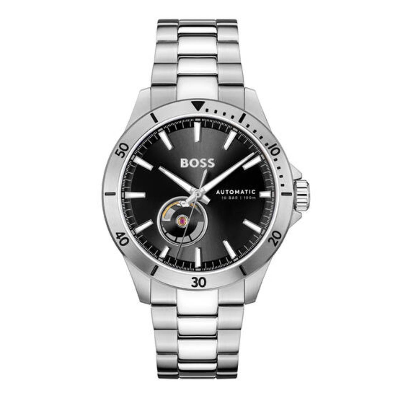 BOSS HB1514202 TROPER AUTOMATIC Herenhorloge 42mm 
Dit BOSS horloge uit de TROPER AUTOMATIC serie met artikelnr: HB1514202 heeft een luxe sportieve uitstraling. Zeer geschikt voor de moderne stijlvolle man van nu. Het herenhorloge valt op door zijn stalen kast met een bezel met tachymeter en een zwarte sunray wijzerplaat met een open uitsparing waarin je het uurwerk ziet bewegen evenals de onderkant van het horloge. Opvallend zijn de wijzers die met lumibrite zijn ingelegd. Aan de kast zit een stalen mat glanzende schakelband met vouwsluiting. Het horloge heeft een doorsnee van 42mm met een mineraalglas en is 10ATM. 

HET MERK:
HUGO BOSS is afgestemd op levensstijlen waar het gaat om kwaliteit en precisie. Het wereldwijde fashionlabel is verdeeld in twee merken: BOSS en HUGO. Het merk BOSS biedt geavanceerde, moderne horloges gericht op kwaliteit en design om een onberispelijke look te creëren – of het nu zakelijk, casual of sportief is. De horloge collectie van BOSS is perfect afgestemd op levensstijlen waar het gaat om kwaliteit en precisie. BOSS is op maat gemaakt in een onberispelijke stijl.

Blijf stijlvol bij de tijd. Voor de BOSS-vrouw is stijl het handelsmerk en draait alles om
details. Breng uw look naar een hoger niveau met onze nieuwe en kenmerkende horlogecollectie.

SPECIFICATIES:
- Mineraalglas
- Ronde kastvorm, Ø 42mm
- Stalen horlogekast
- Zwarte wijzerplaat
- Stalen schakelband
- 10ATM