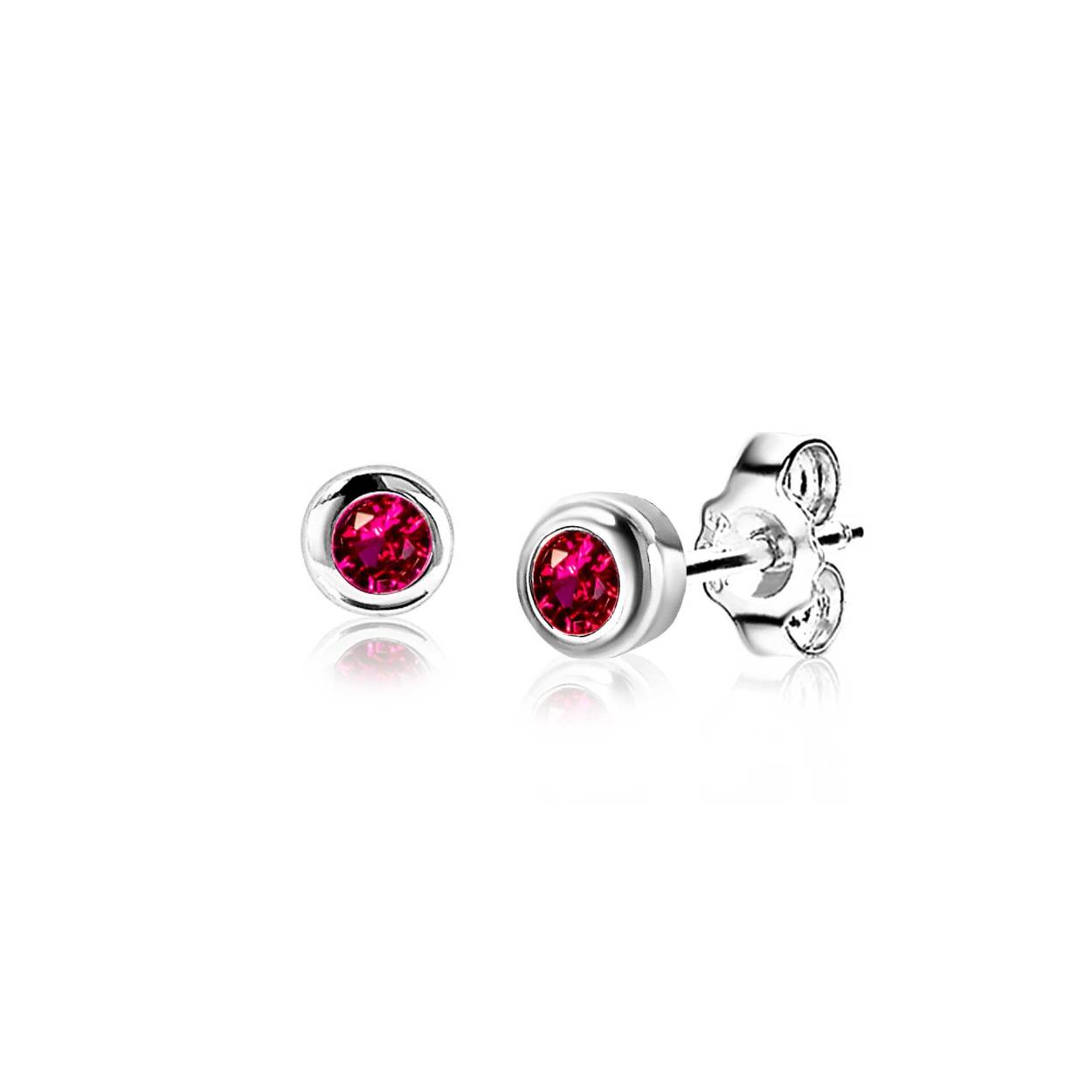 JULI oorknoppen 4mm zilver met geboortesteen rood robijn zirconia
