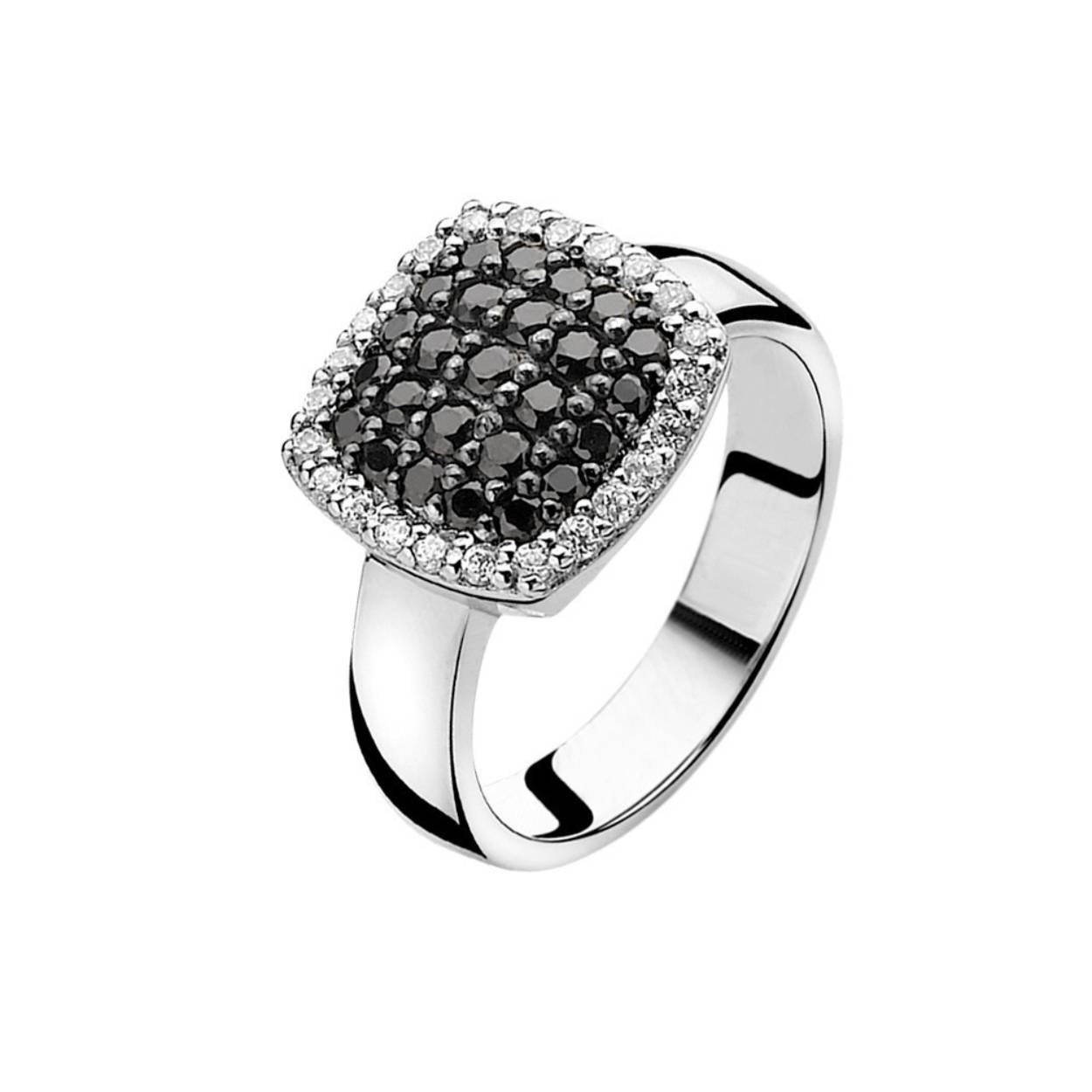 Zinzi zilveren vierkant zwart/wit pavé zirkonia mt.54 ZIR887