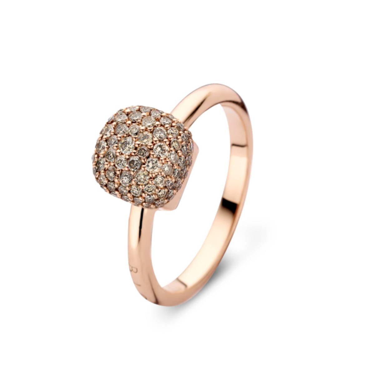 Deze Mini Sweety ring is vervaardigd in 18-karaats roségoud en afgewerkt met bruine diamanten 0.64ct