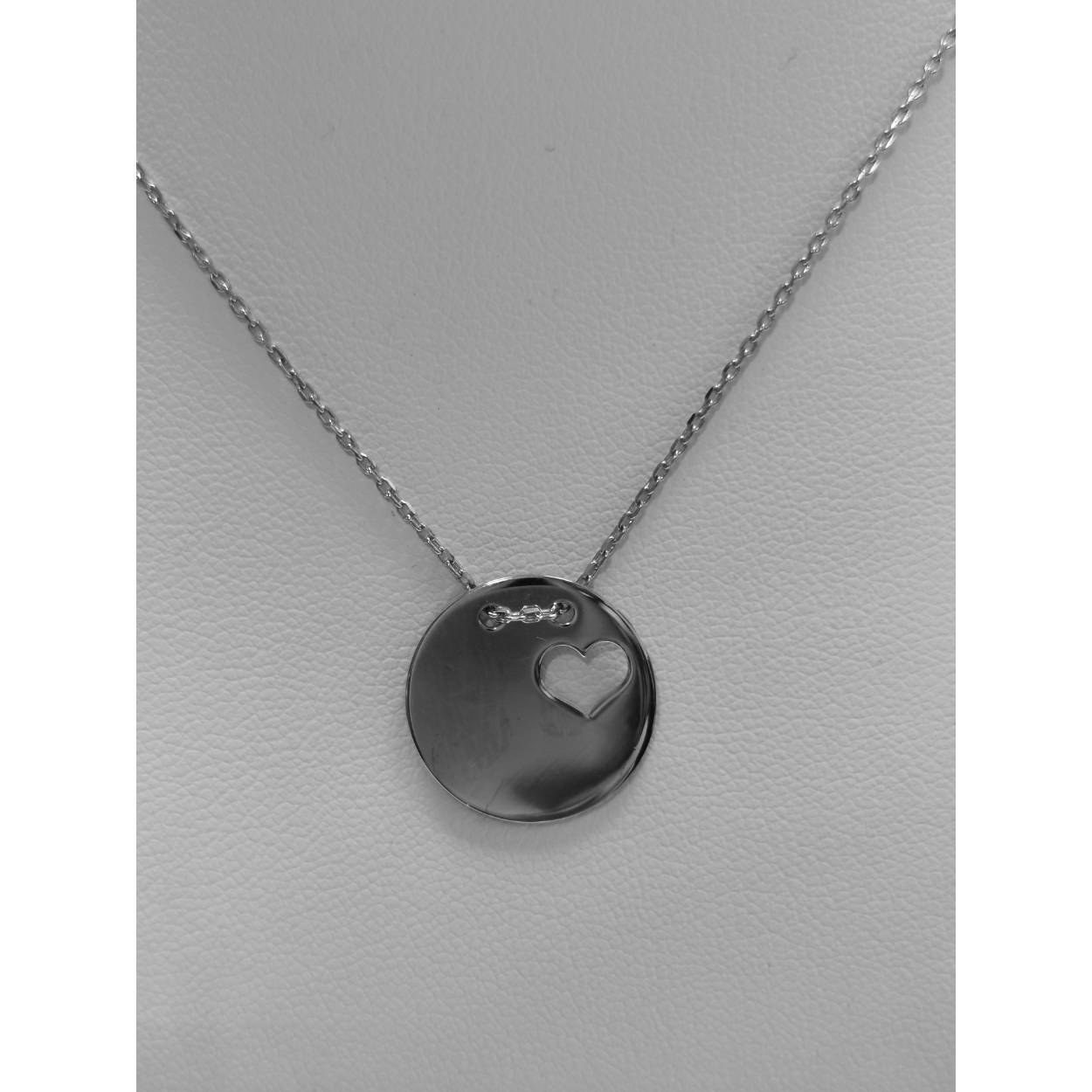 Zilveren collier basis schakel met een ronde graveerplaat en een hartje erin. Graveren is gratis mogelijk. 