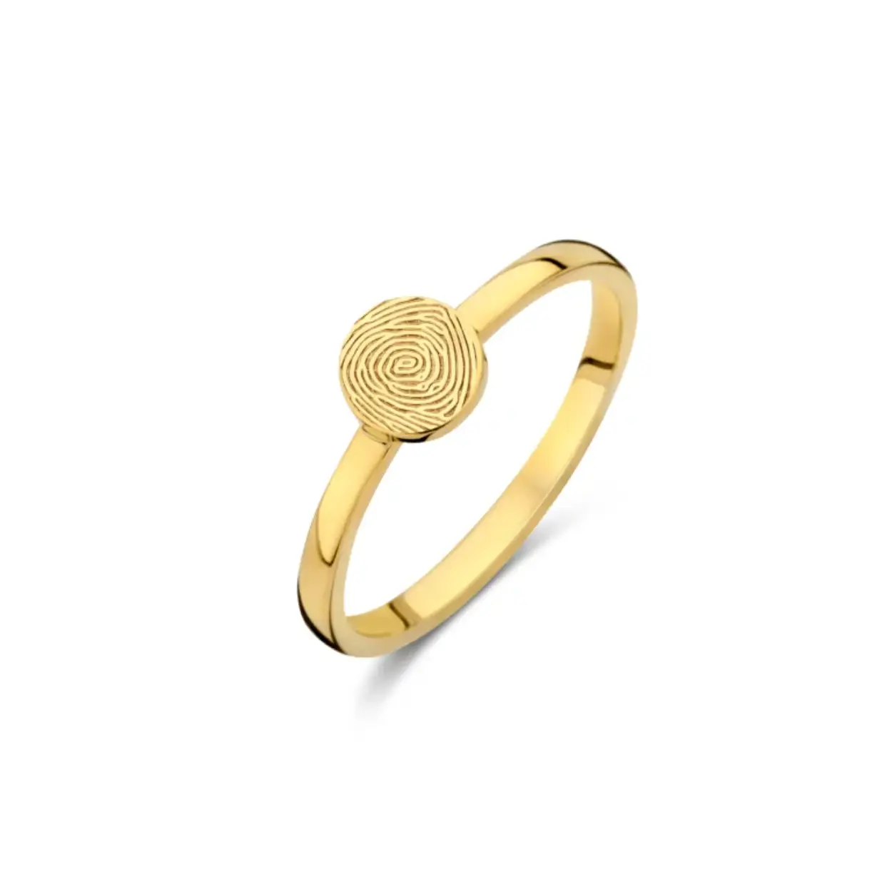 Ontdek onze prachtige Vingerafdrukmunt ring, een tijdloos sieraad van 14-karaats goud waarop een persoonlijke vingerafdruk kan worden lasergegraveerd.

Met deze ring draag je een liefdevol aandenken om je vinger, waardoor je de aanwezigheid van een geliefde altijd dicht bij je voelt.

Combineer deze ring met andere Minioro ringen voor een unieke en persoonlijke stijl!