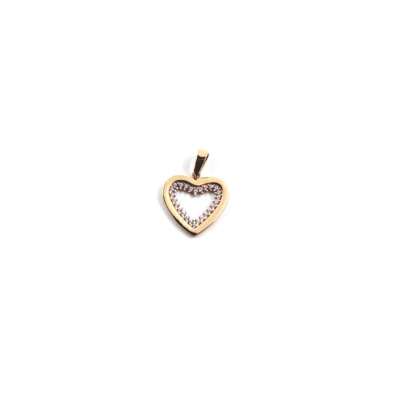Geel gouden hanger hart vorm bezet met briljant geslepen zirkonia in klauwzetting. 