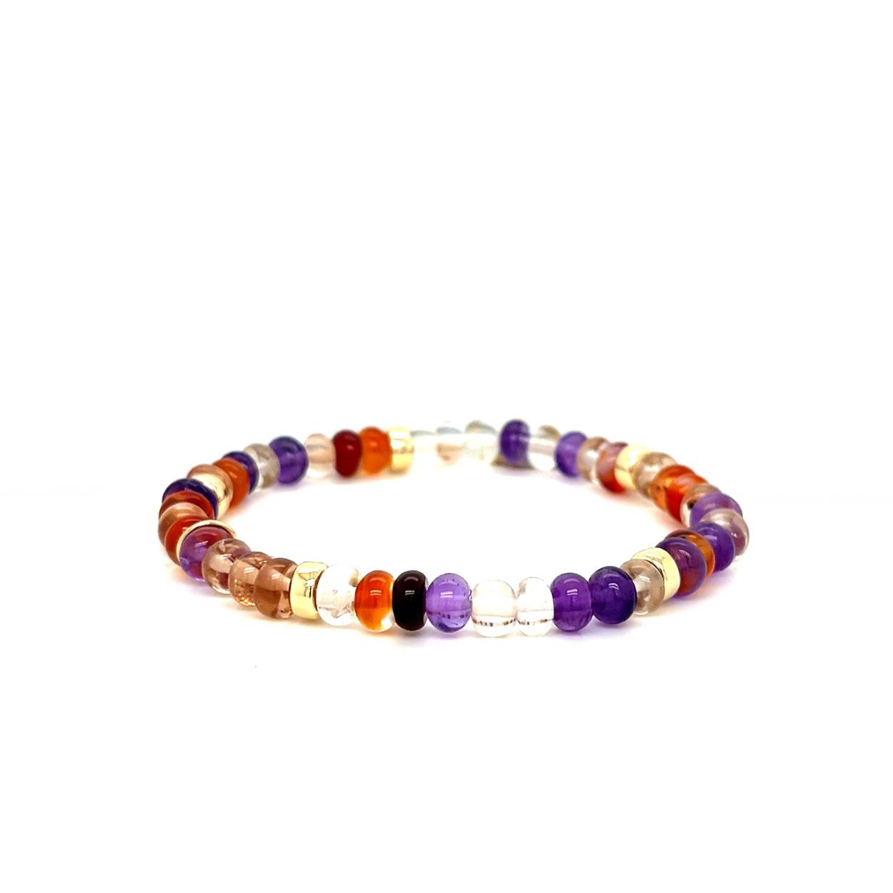 Y&G Jewelry - Retro Funky

Edelstenen armband (6x4mm kralen) - Vijf gouden beads en tulp logo in 14k goud

Carneool - Imperial Topaas- Amethyst

Gebaseerd op de kleurencombinatie paars / oranje uit de jaren ‘70. Een heerlijke funky armband en door de toevoeging van Imperial Topaas krijgt de armband ook nog een chique uitstraling.