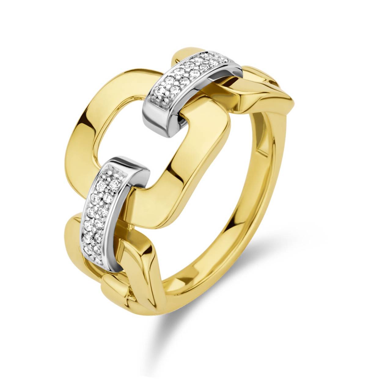 14k Bicolor geel- en witgouden ring met diamant