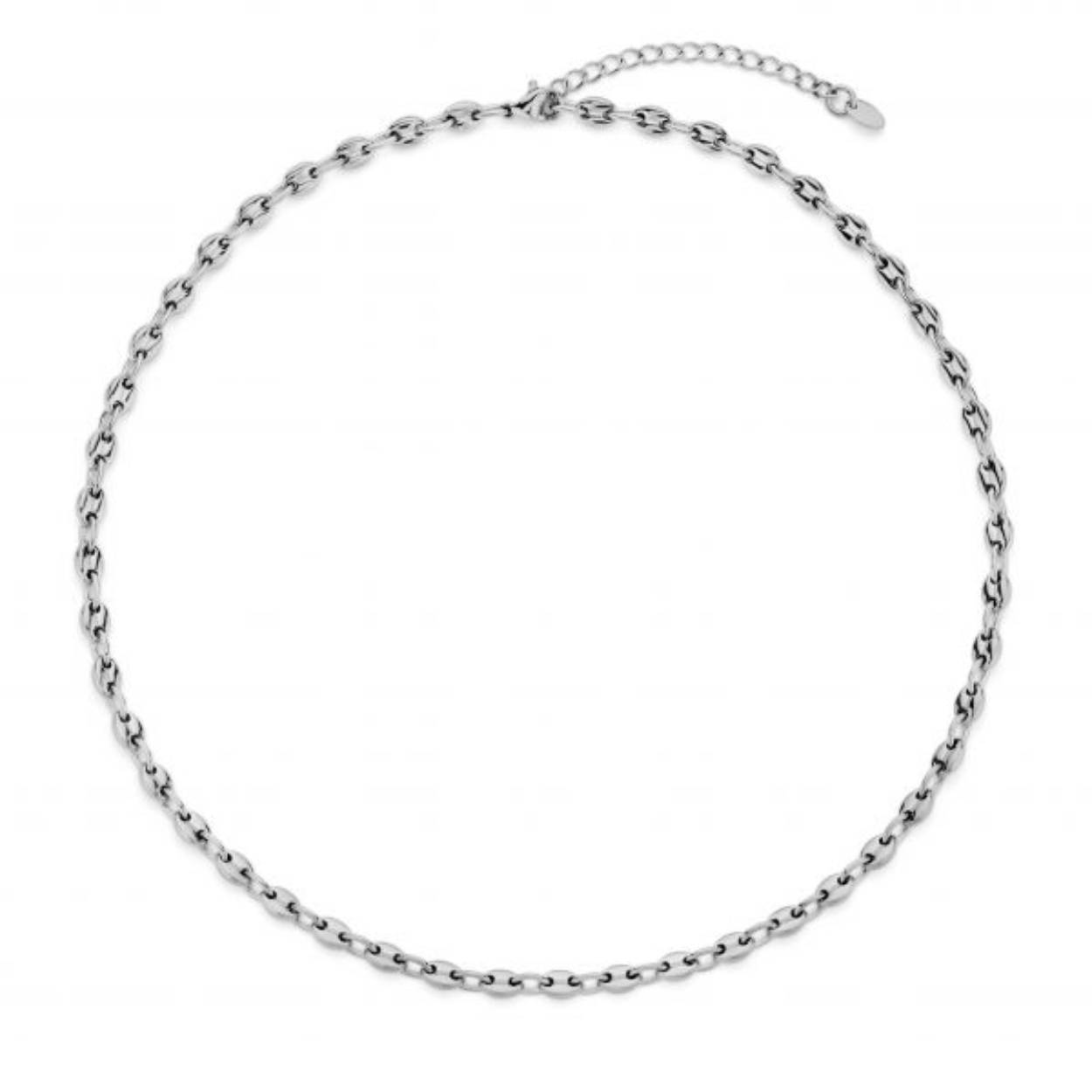 Stalen schakelcollier Koffieboon. 4.5 mm Lengte 40+5 cm
