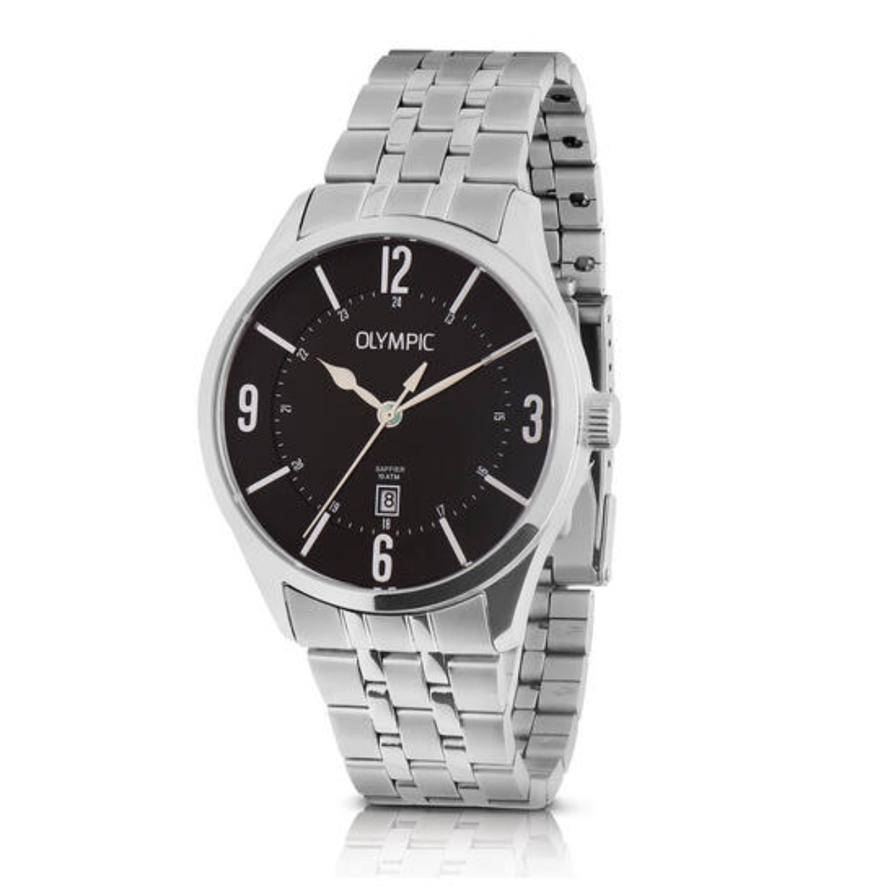 Olympic OL72HSS396 JURGEN Horloge - Staal -Staal - Zwart - 42mm 
Dit unieke Olympic horloge met artikelnummer: OL72HSS396 is een herenhorloge met een classic uitstraling. De stalen kast heeft een gladde bezel en een zwarte wijzerplaat met een datum. De uursaanduiding is opvallend door de sierlijke wijzers en de 3, 6, 9, en 12 in het arabisch. Dit geeft het horloge een chique uiterlijk. Aan de stalen kast zit een stalen schakelband met een vouwsluiting. Het horloge heeft een mineraalglas, een doorsnee van 42mm en is 10ATM.

Waterdichtheid 10ATM
Dit horloge is bestand tegen water bij het zwemmen en douchen. Dit horloge is niet bestand tegen (grote) waterdruk dus je kunt er niet mee duiken.

Het merk:
Een mooi horloge hoeft niet duur te zijn! Het Nederlandse horlogemerk Olympic levert stoere chronografen, slimline series, digitale uurwerken en elegante dameshorloges. De prijs-kwaliteitverhouding staat bij Olympic hoog in het vaandel met prijzen die uiteenlopen van € 34,95 tot en met € 159,00.

100% Nederlands ontwerp, waterdicht en standaard 3 jaar fabrieksgarantie.

Specificaties:
- Ronde kast Ø 42mm
- Stalen horlogekast
- Zwarte wijzerplaat
- Stalen schakelband
- 10ATM 
- Standaard 3 jaar fabrieksgarantie
- Mineraalglas