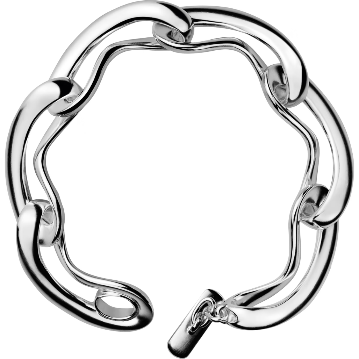 A contemporary and sculptural take on a traditional piece of jewellery, this striking sterling silver bracelet uses over-sized organically shaped links to dramatic effect. The abstract shapes are in fact based on the mathematical symbol for infinity, giving the bracelet an additional layer of meaning: a beautiful expression of endless love.

With her instinctive eye for natural forms and her love of minimalism, designer Regitze Overgaard has taken a scientific symbol and made it both beautiful and emotional. The results of this inspiration - her Infinity collection for Georg Jensen - is the perfect combination of craftsmanship, creativity and intelligence.

The bracelet is crafted from sterling silver.