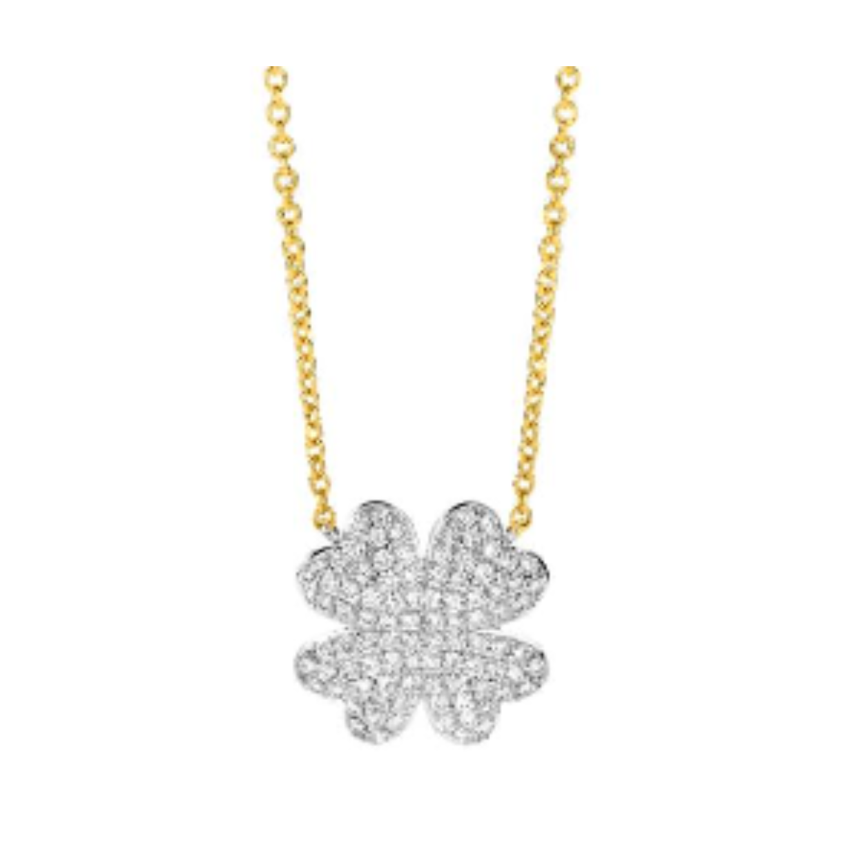 Gouden hanger klavertje in 0.34ct briljant gezet met geel gouden ketting