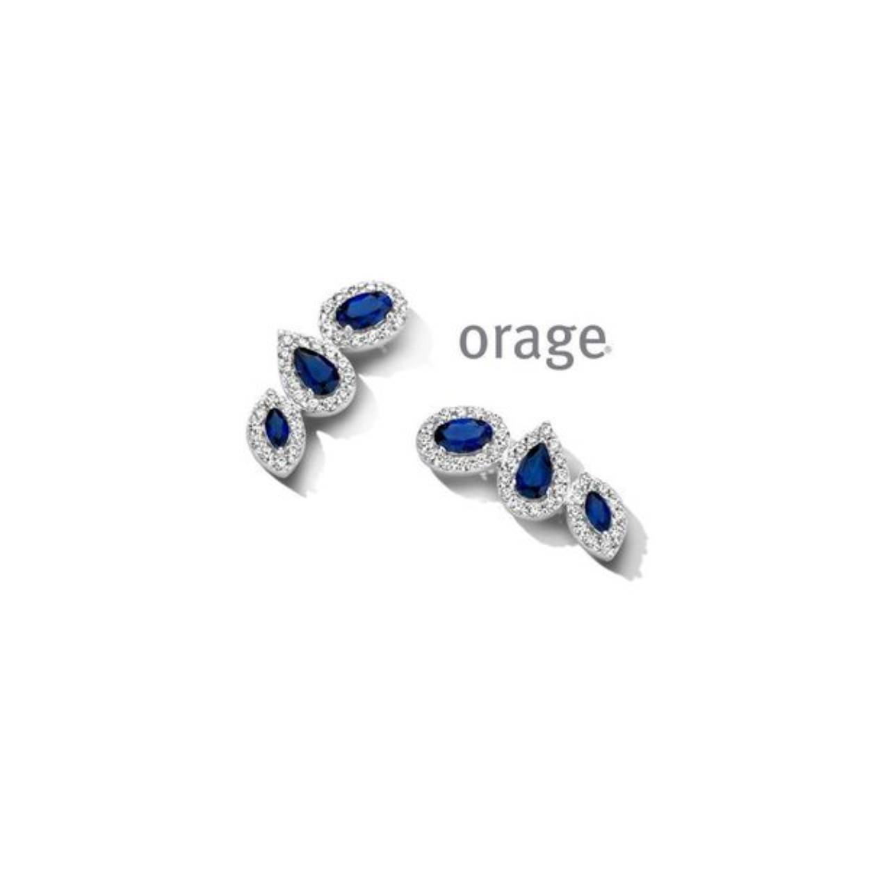 Zilveren oorstekers (lang) met witte en blauwe zirkonia's van het merk Orage
Bijhorende ring en collier ook verkrijgbaar van deze set.