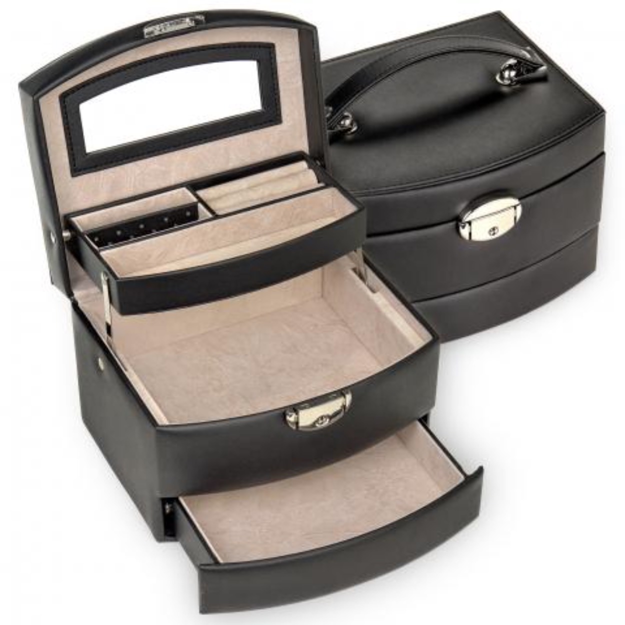 Byoux doos Stella Stella
Klassiek en chique ziet deze byoux doos eruit. Gemaakt van een mooie imitatie kunstleer met echt ogend nappa look

Producteigenschappen
mooi gevormde Byouxdoos
grote schuiflade
Automatikfächer (selbstöffnend)
Spiegel
Ring kussen
afsluitbaar slot
Insteek houder voor oorbellen is uitneembaar
met een elegante handgreep

afmetingen
15 x 18,5 x 16 cm