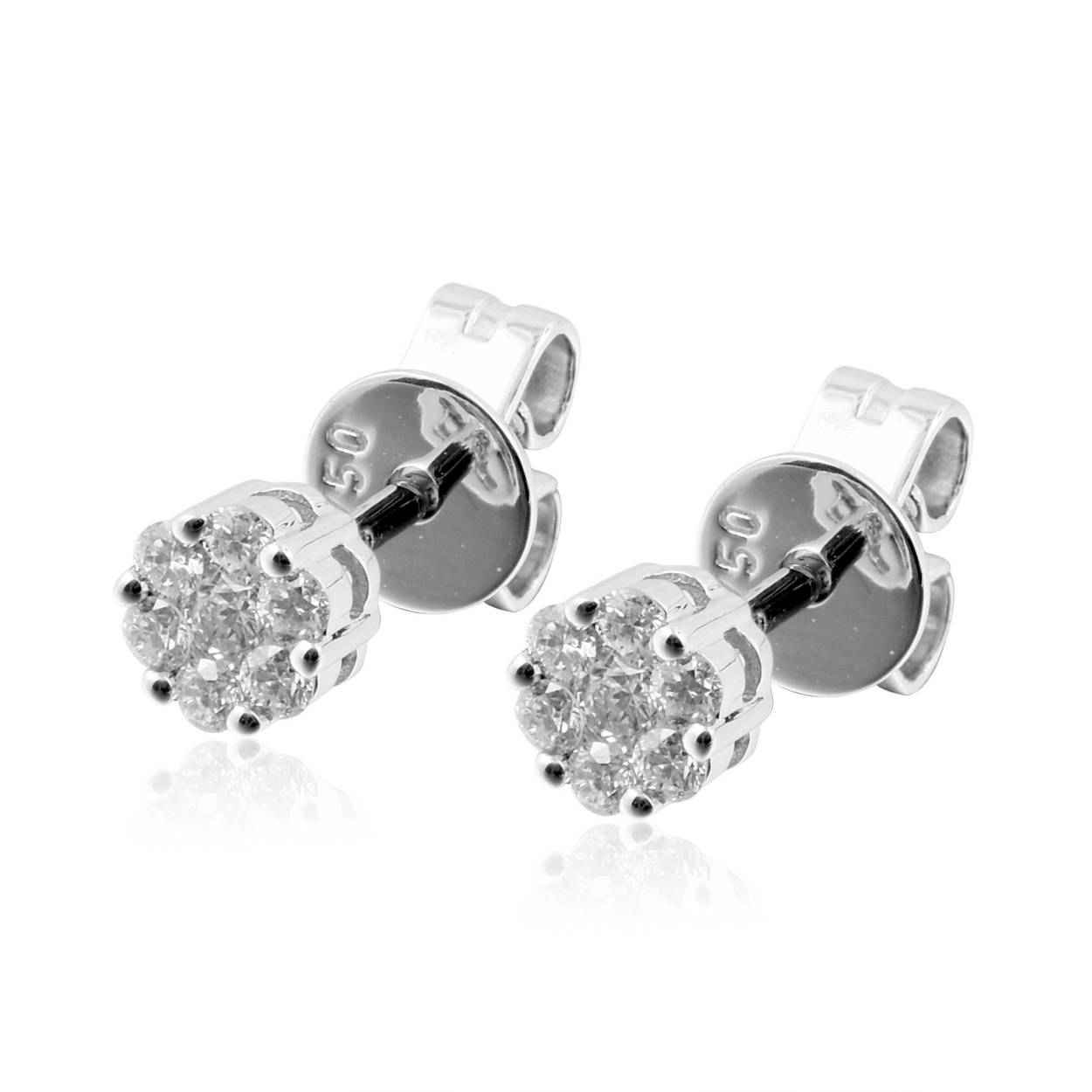 14k witgouden oorknop rozet met diamant