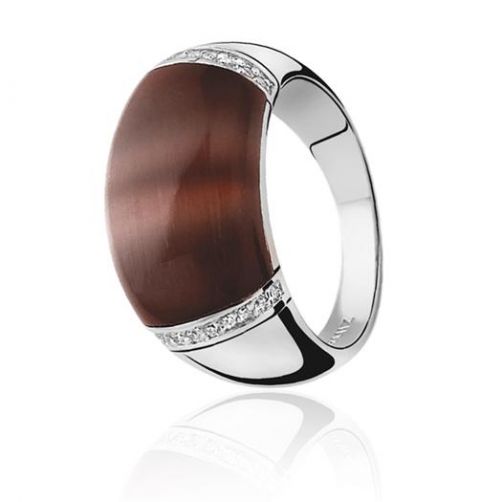 Zinzi zilveren ring met bruine steen en zirkonia's.