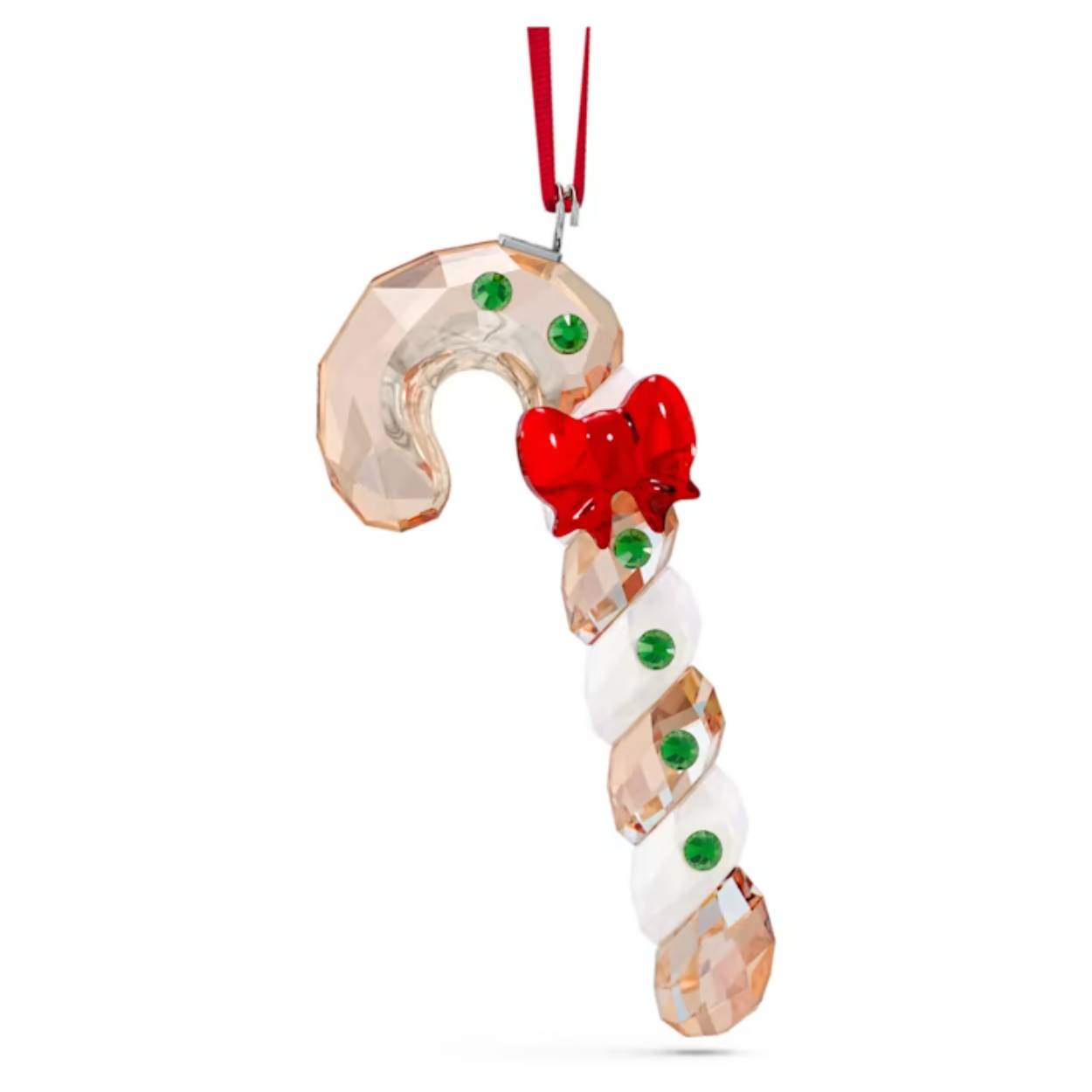 Dit peperkoek-zuurstokornament vormt een suikerzoete aanvulling op uw decoratie voor de feestdagen. Dit ornament met 480 facetten is vervaardigd uit gedraaid goudkleurig en helder kristal met rode en groene kristallen accenten en hangt aan een stevig rood lint. Hang het in uw decoratieve boom of voor een raam om uw interieur een kleurrijk en persoonlijk accent te geven. Ideaal om cadeau te doen, met name in combinatie met de andere ontwerpen uit de nostalgische Holiday Cheers-collectie. Decoratieobject. Geen speelgoed. Niet geschikt voor kinderen jonger dan 15 jaar.
Artikelnr.: 5627609
Collectie:  Holiday Cheers CANDY CANE
Kleur:  Meerkleurig
Hoogte: 5.9 cm
Breedte: 1.4 cm
Lengte: 3.2 cm
Ontwerper:  Edith Mair
Materiaal:  Kristallen, Metaal, Rayon lint