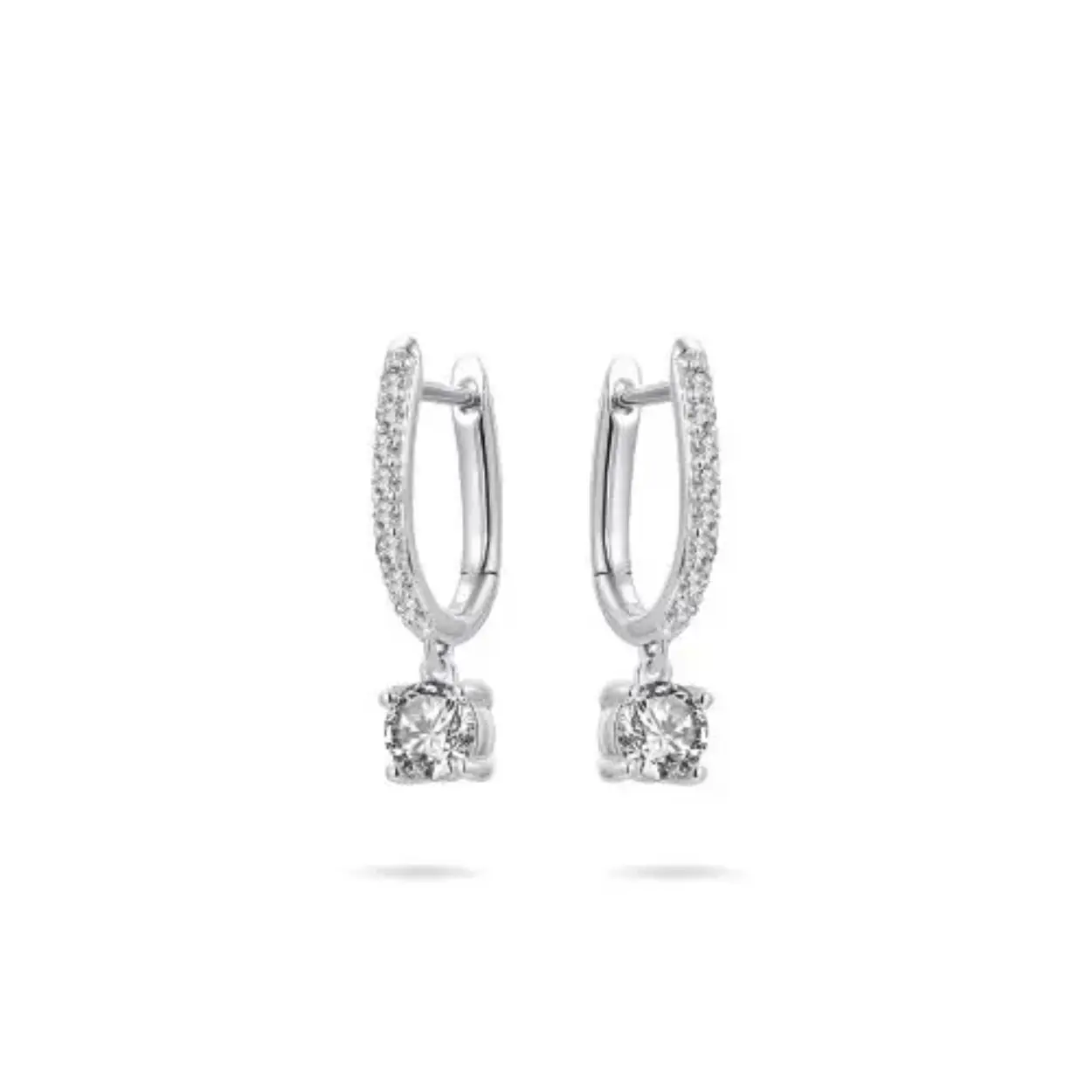 Zilver Gerhodineerde Oorringen met Zirkonia en Bedel KC1040