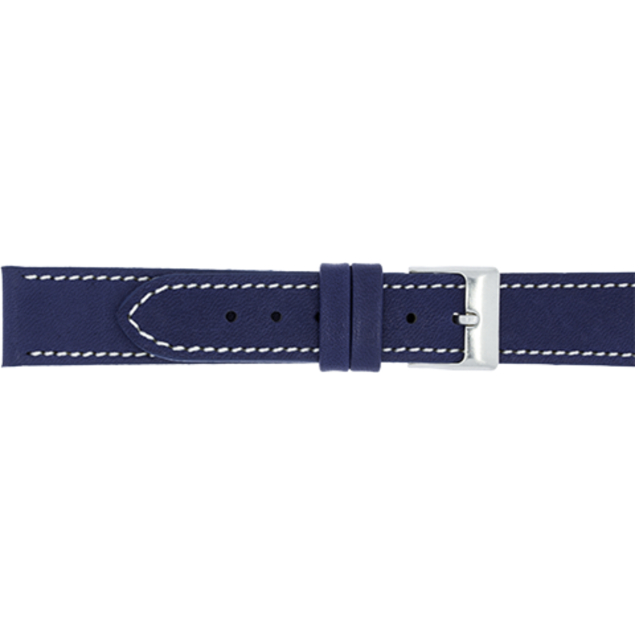 Horlogeband leder 304 Blauw wit stiksel 18mm