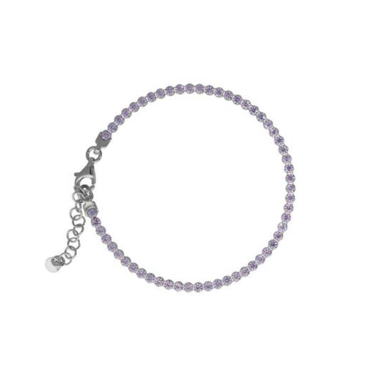 Tennisarmband - Zilver - Rd - 15,5/18cm met paarse zirk