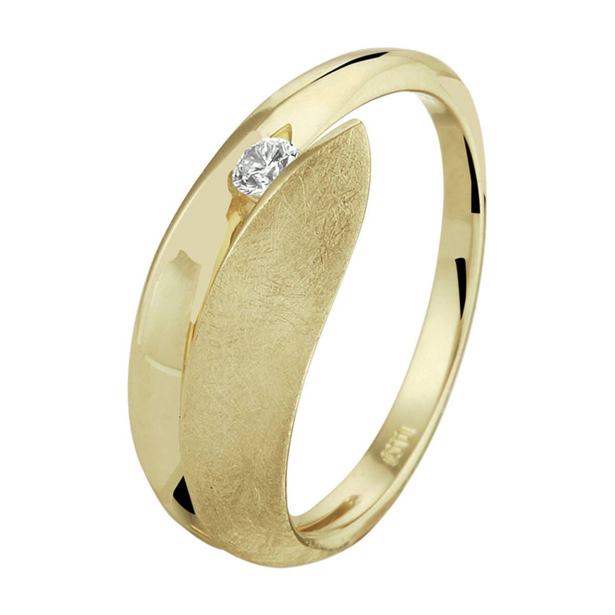 14 Karaats geelgouden ring uitgevoerd met een schitterende diamant. De ring heeft een breedte van 6.5 mm.
Diamant: 0.07 crt. Kleur, zuiverheid: H, SI
Bijpassende hanger en oorknoppen mogelijk.